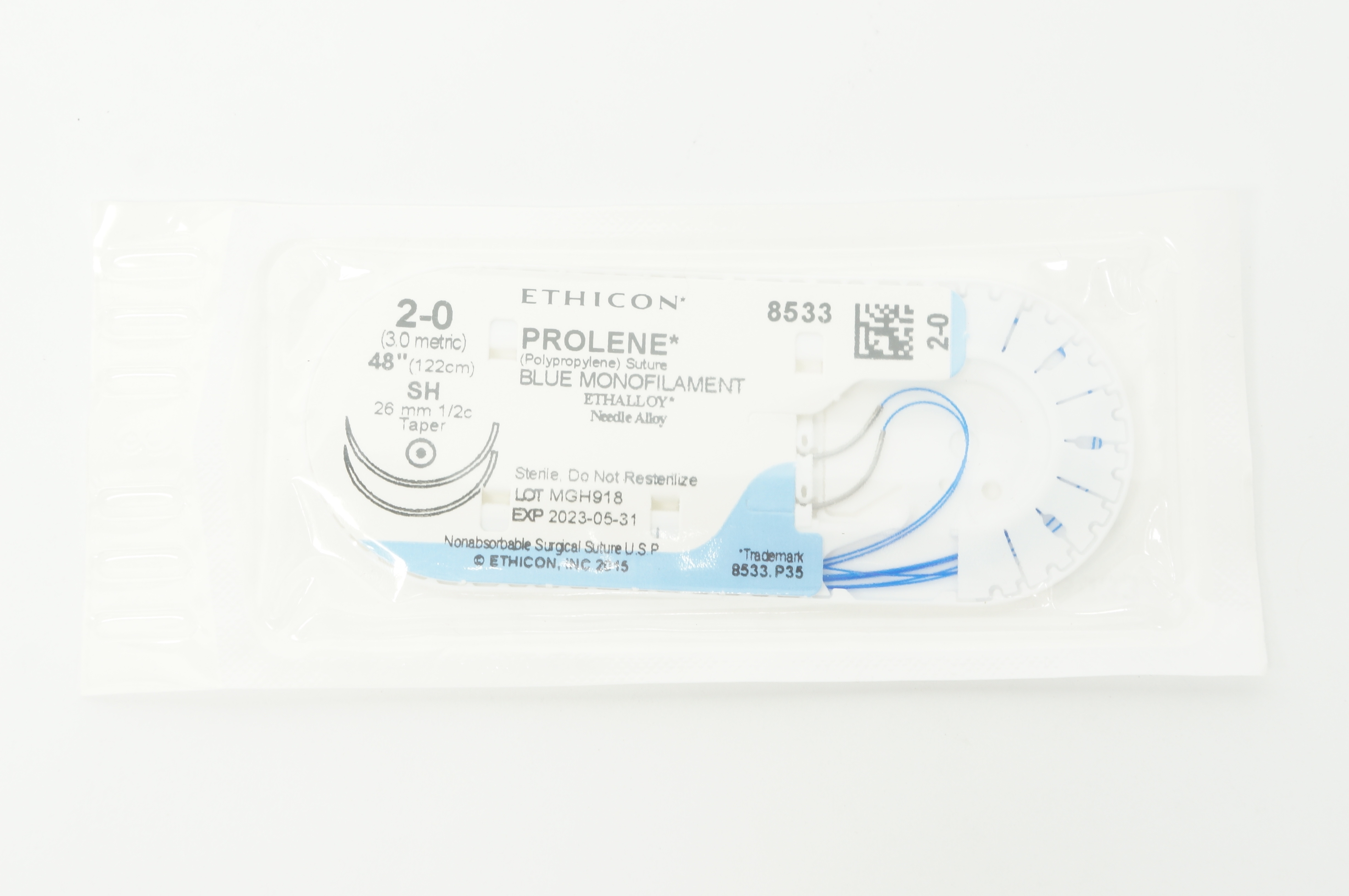 Ethicon 8533 2-0 PROLENE, SH, 26mm 1/2c Taper, 48inch