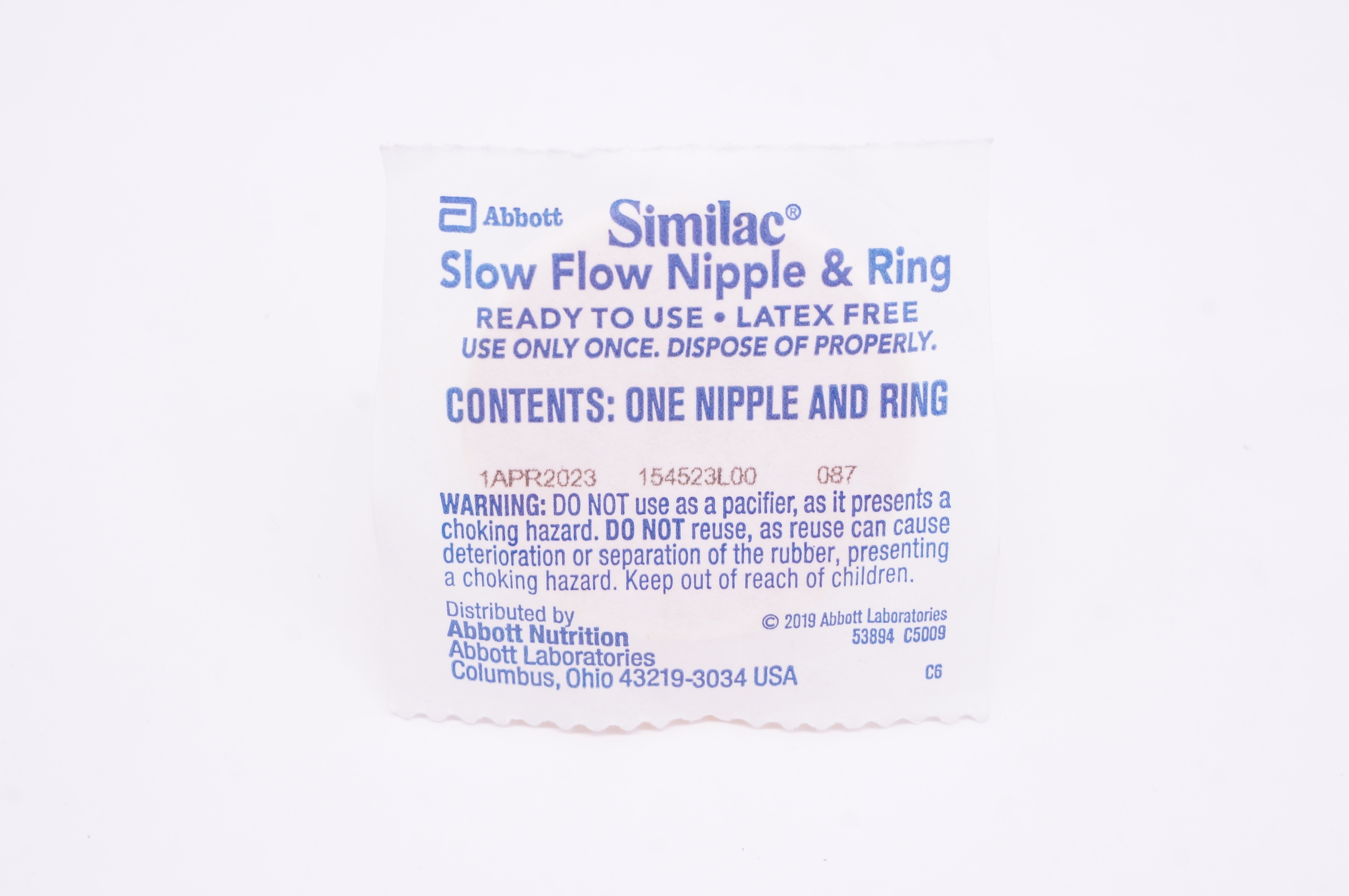 Abbott 53894 Similac Slow Flow Nipple & Ring