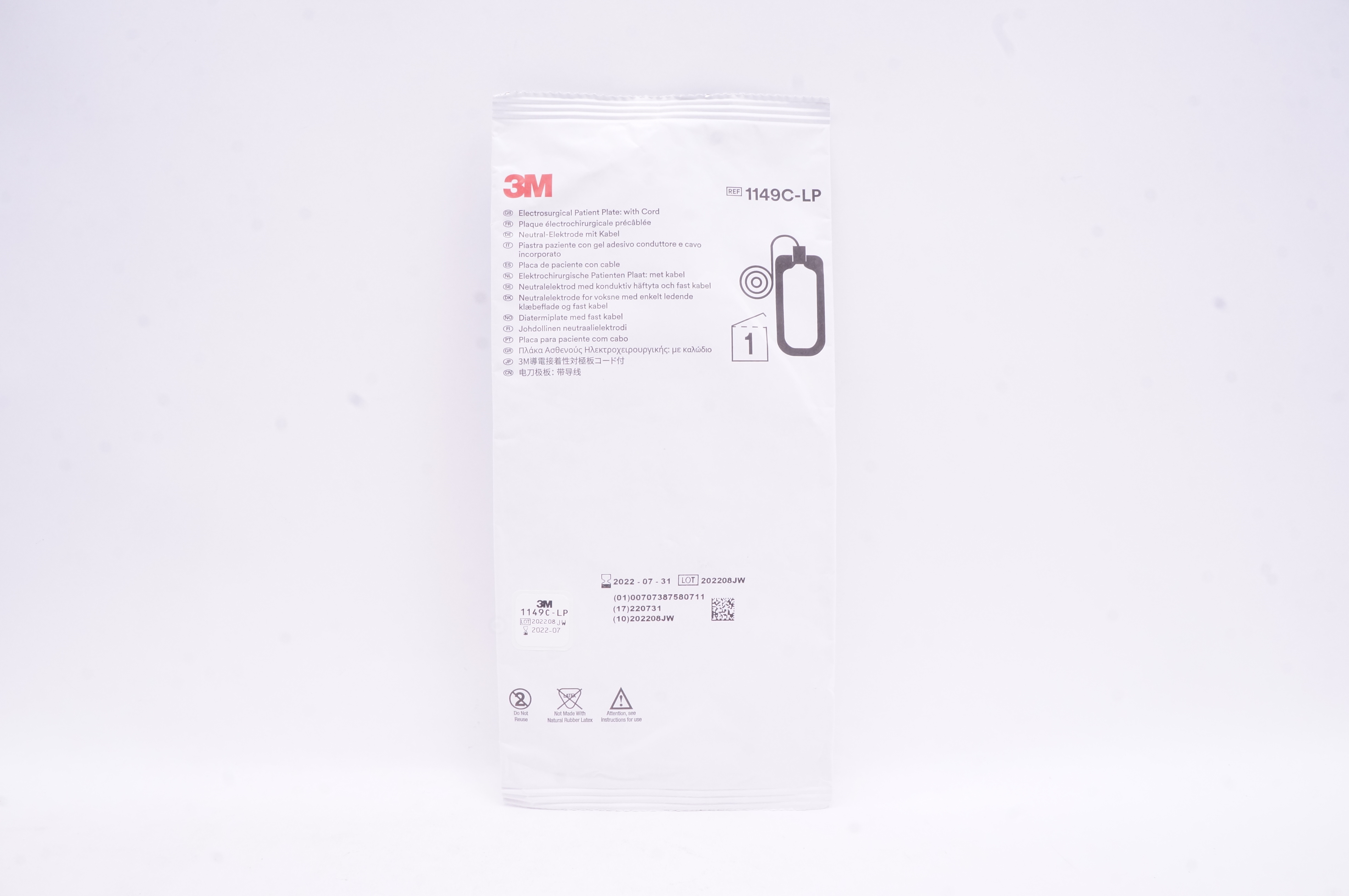 3M 1149C-LP Electrosurgical Patient Plate with Cord (x)