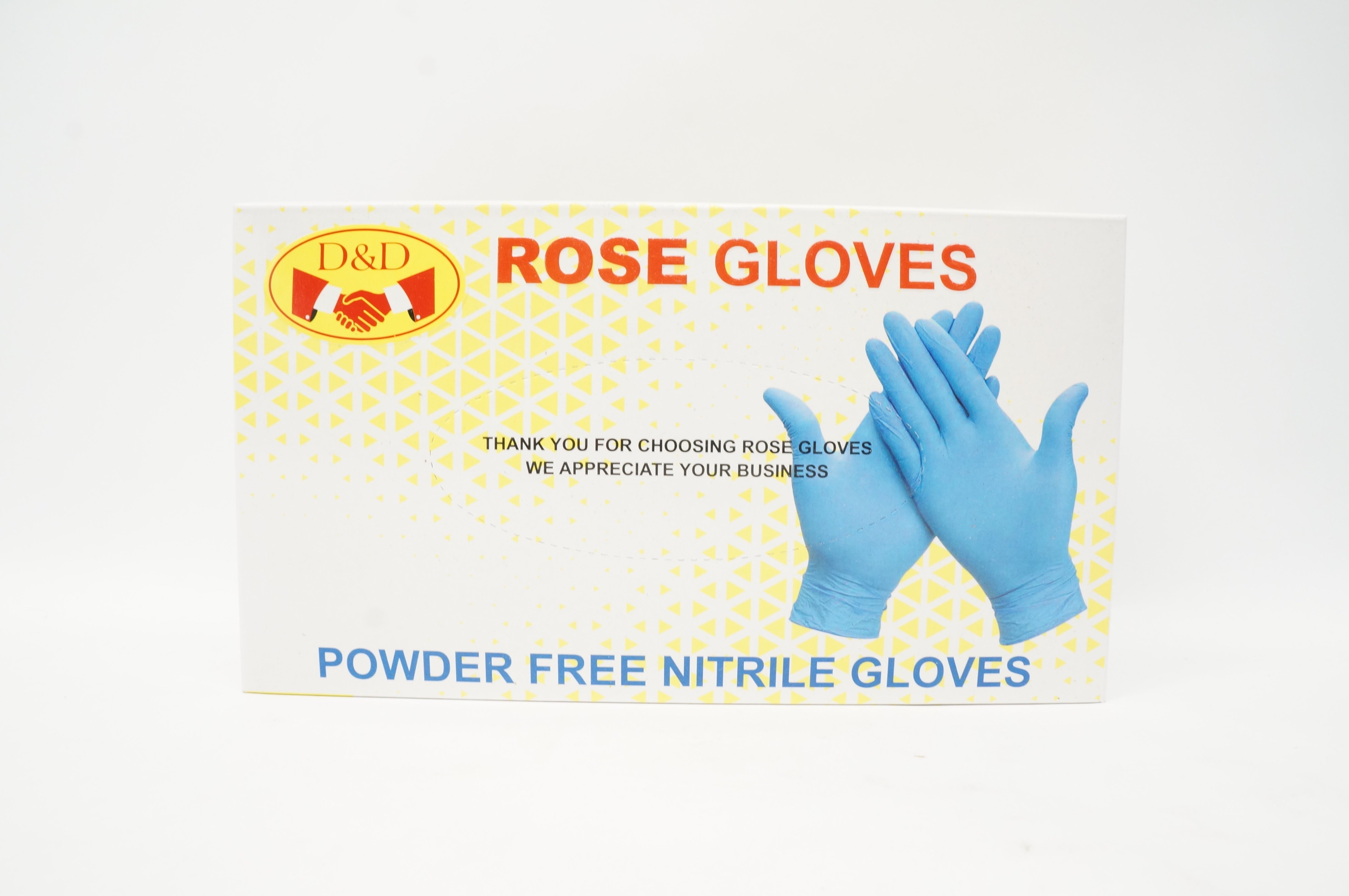 D&D Rose Gloves High Quality Powder-Free Nitrile Gloves, Blue, Small