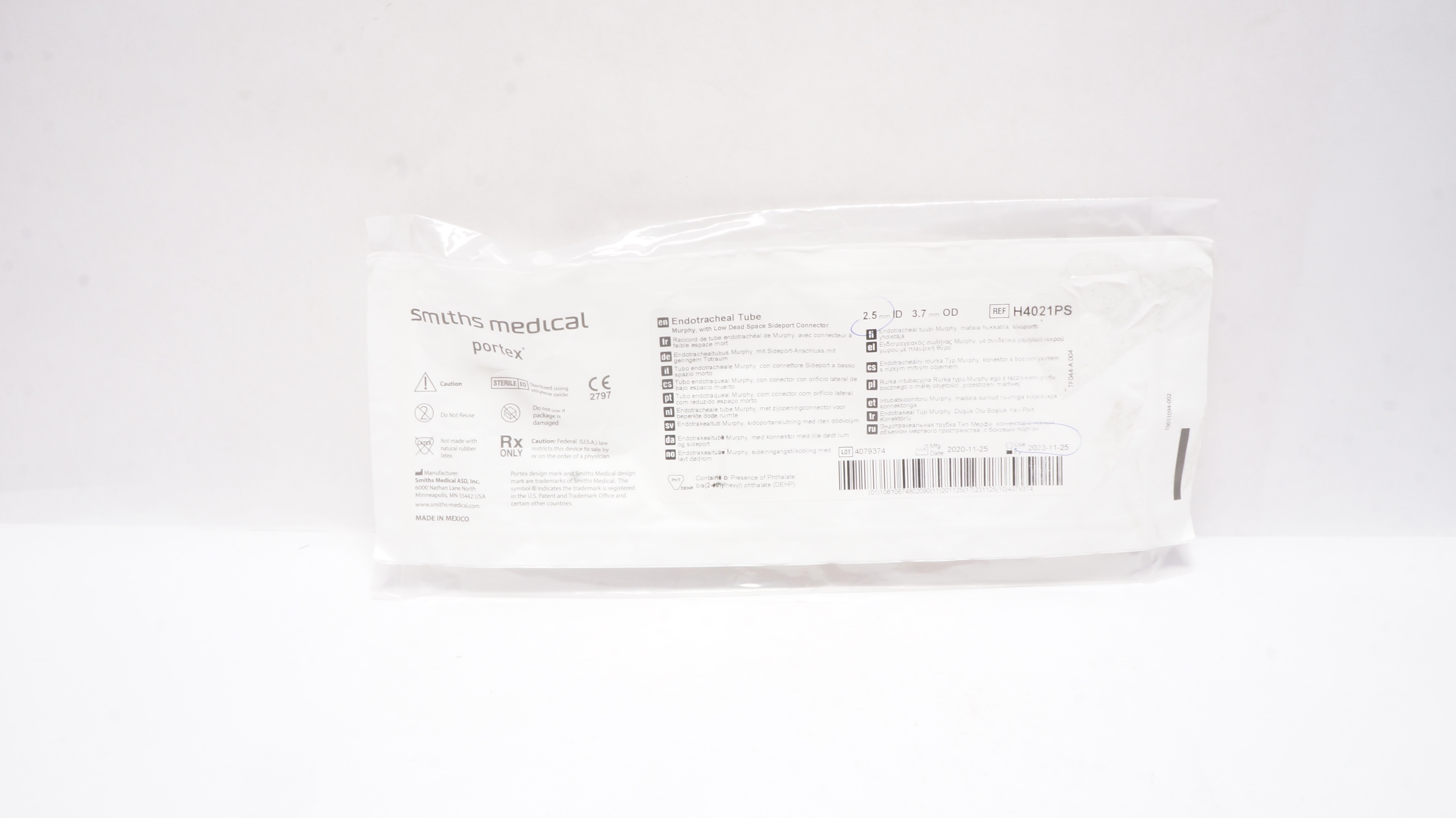 Smiths Medical H4021PS Portex Endotracheal Tube 2.5mm ID x 3.7mm OD