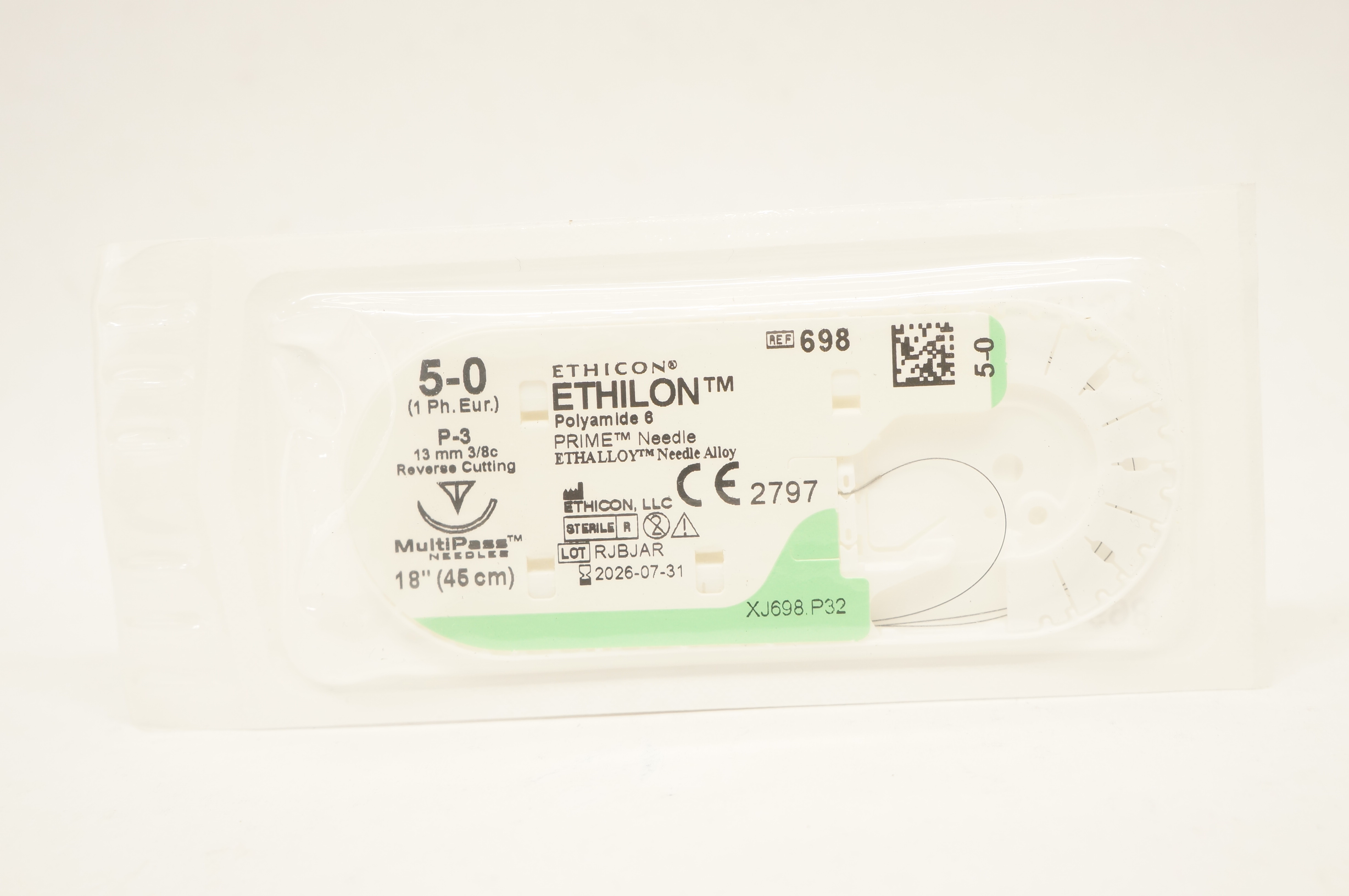 Ethicon 698 5-0 Ethilon P-3 13mm 3/8c Reverse Cutting, 18inch