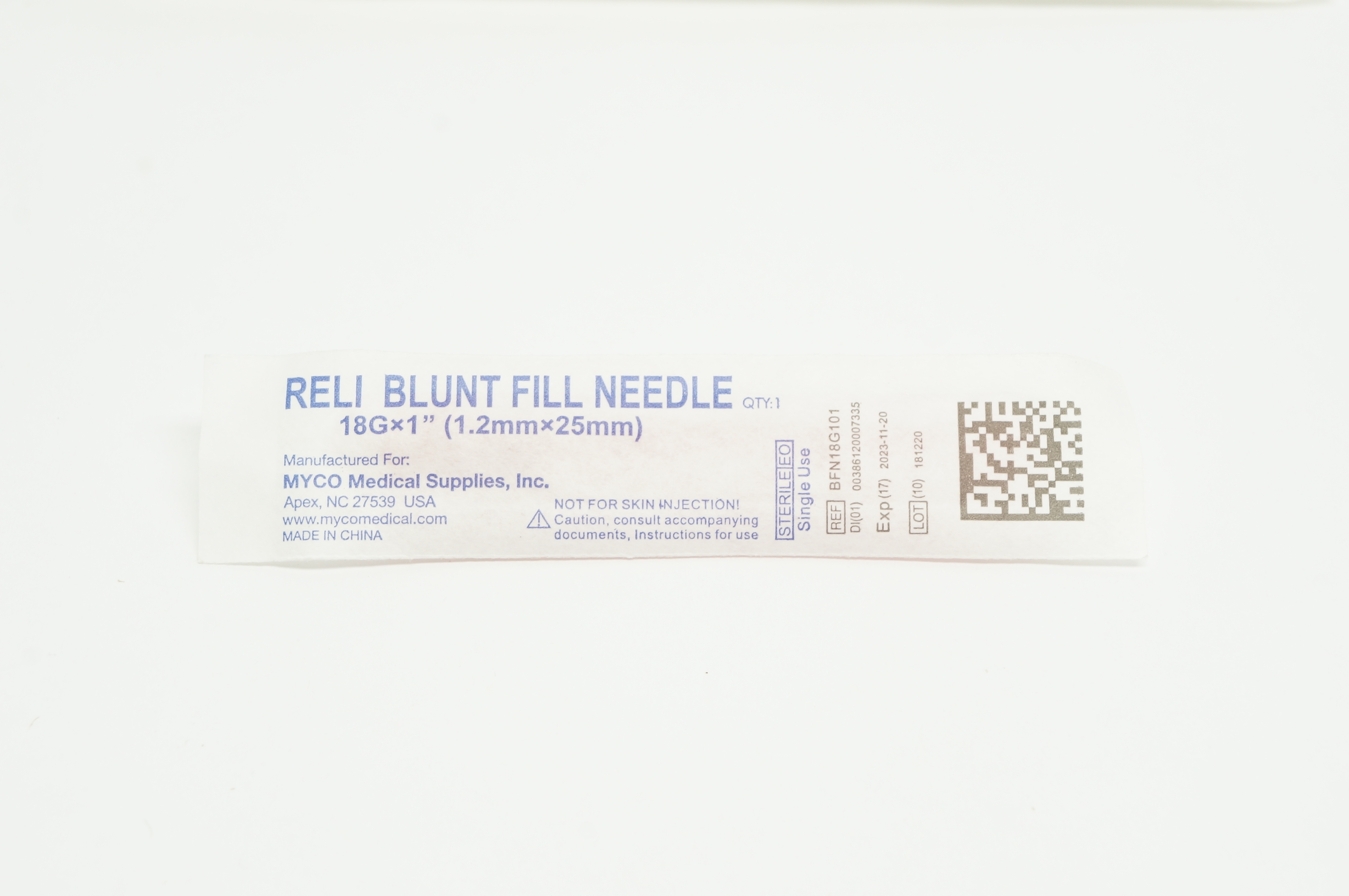 MYCO Medical BFN18G101 Reli Blunt Fill Ndle 18G x 1 inch