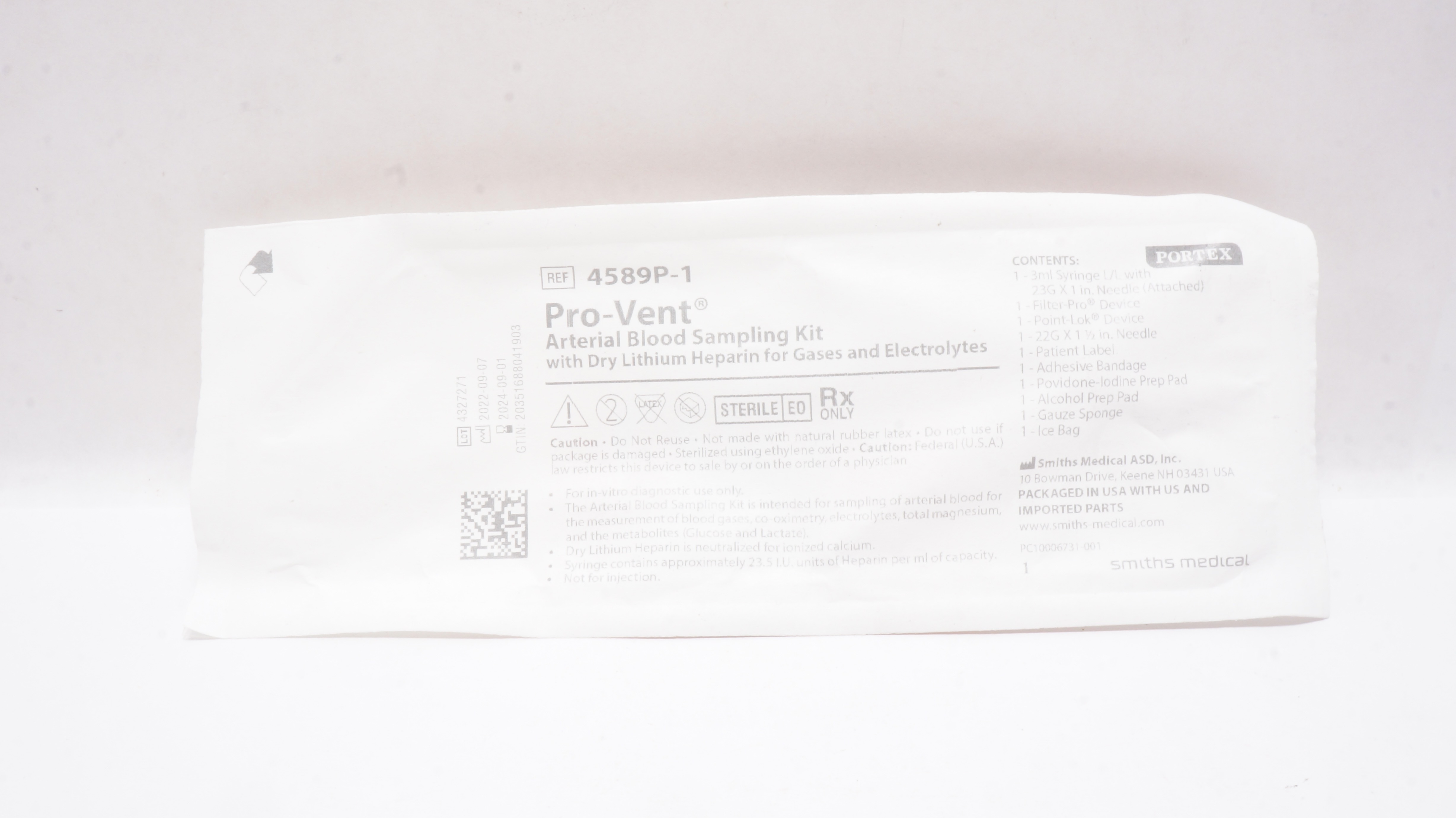 Smiths Medical 4589P-1 Portex Pro-Vent Arterial Blood Sampling Kit