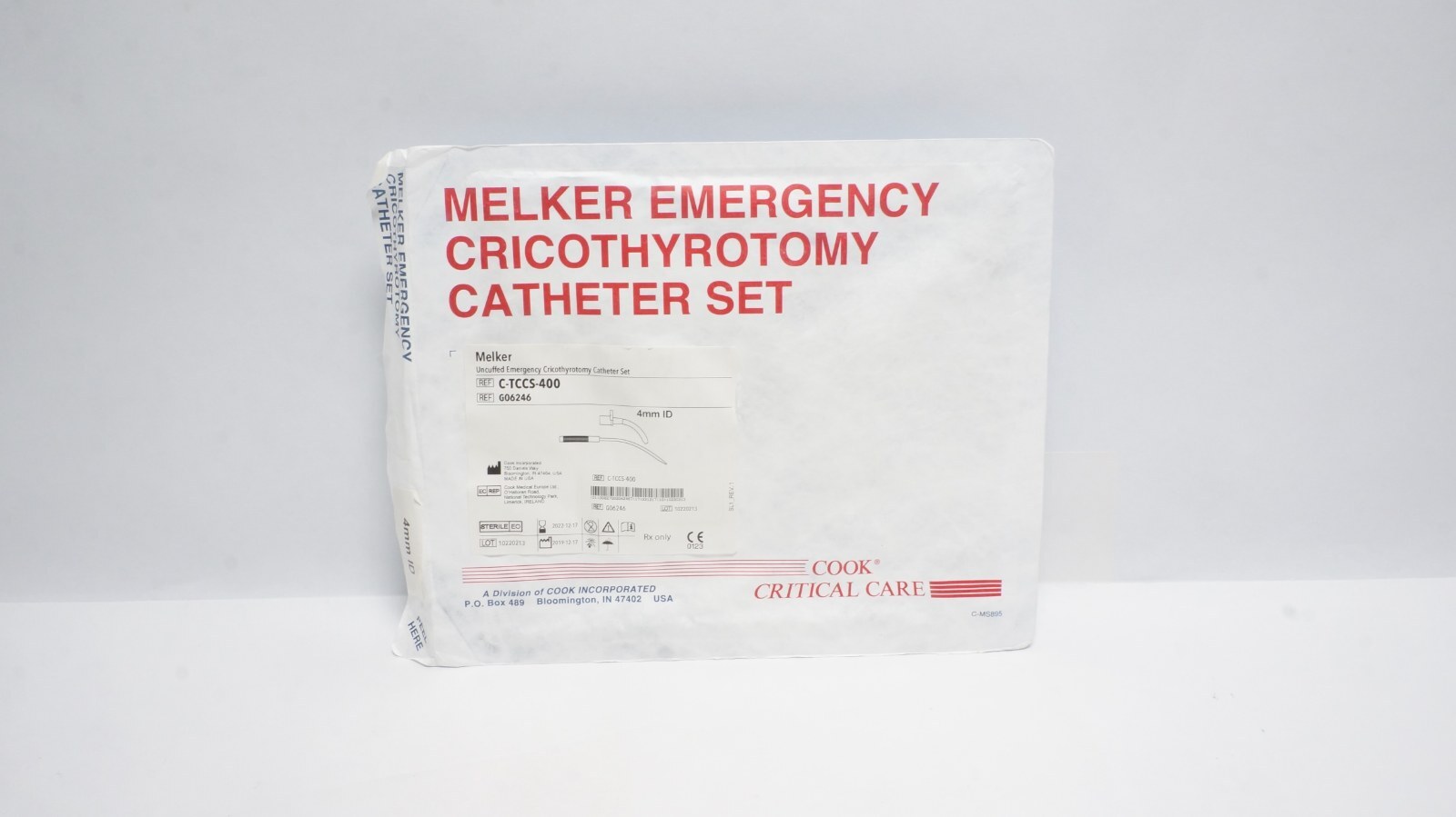 Cook Medical G06246 Melker Cricothyrotomy Catheter Set 4mm ID