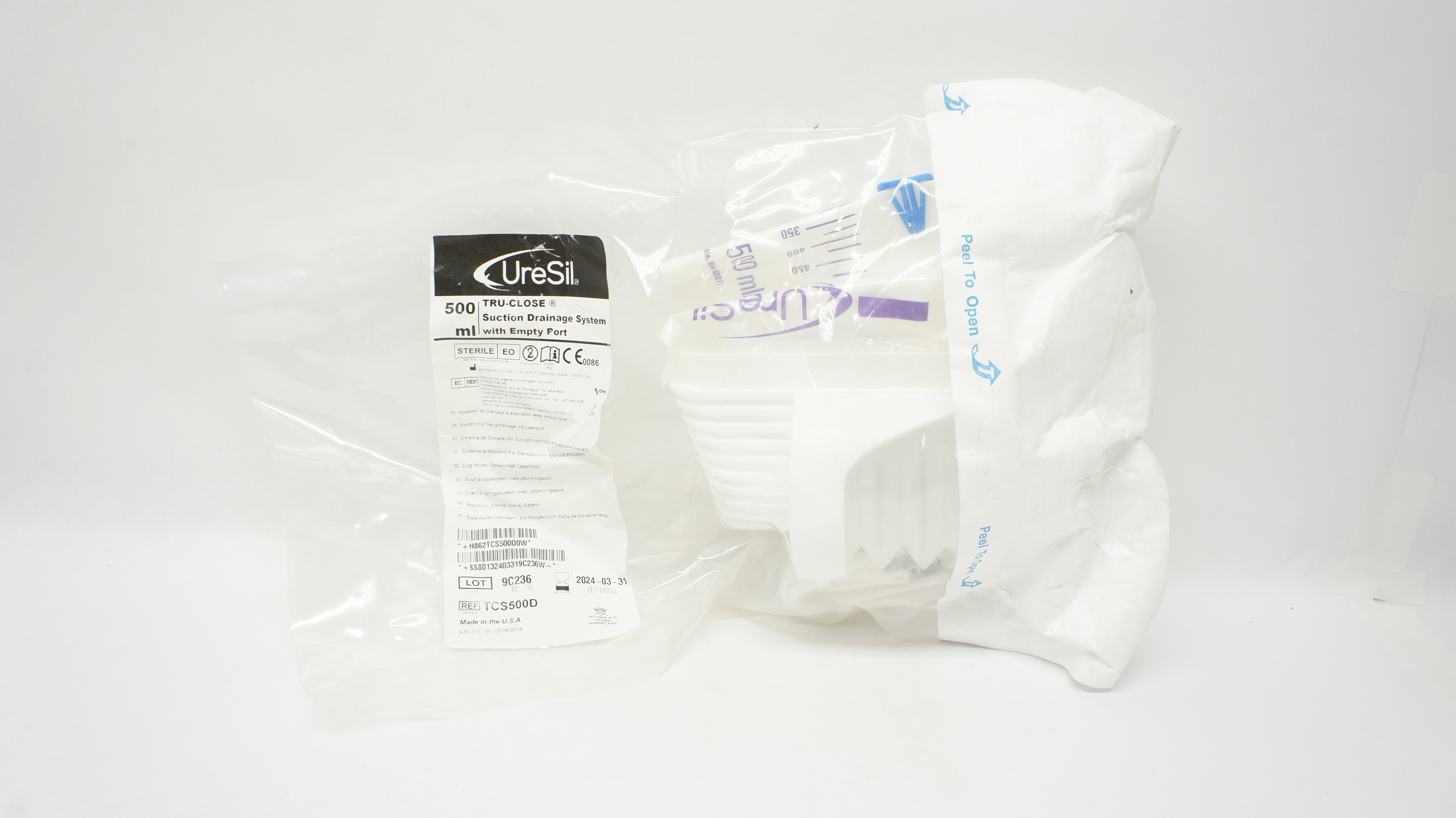 UreSil TCS500D TRU-CLOSE Suction Drainage System with Empty Port 500ml