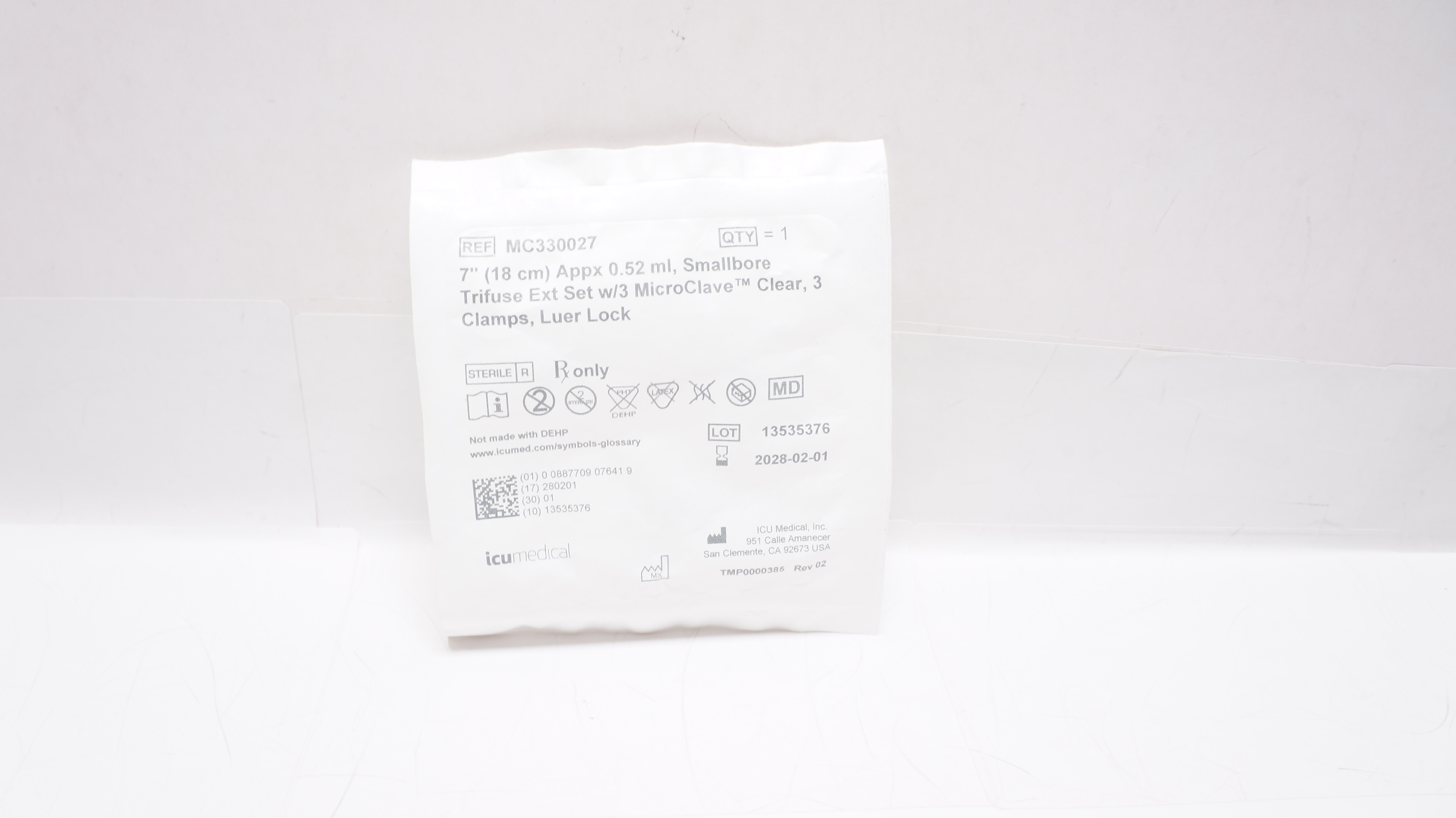 ICU Medical MC330027 Smallbore Trifuse Extension Set 7inch, Appx. 0.52mL