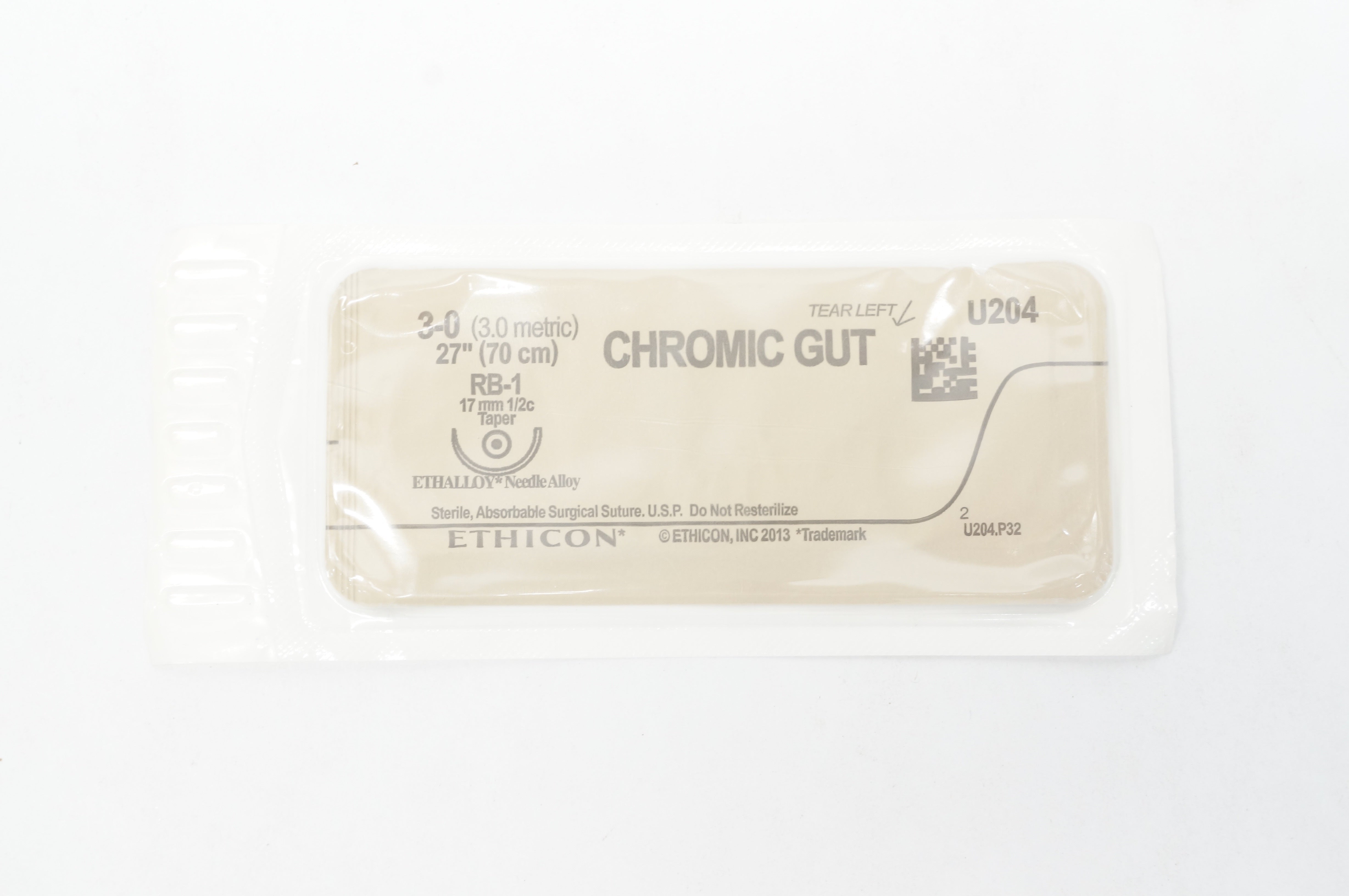 Ethicon U204 3-0 CHROMIC GUT RB-1 17mm 1/2c Taper 27inch (x)