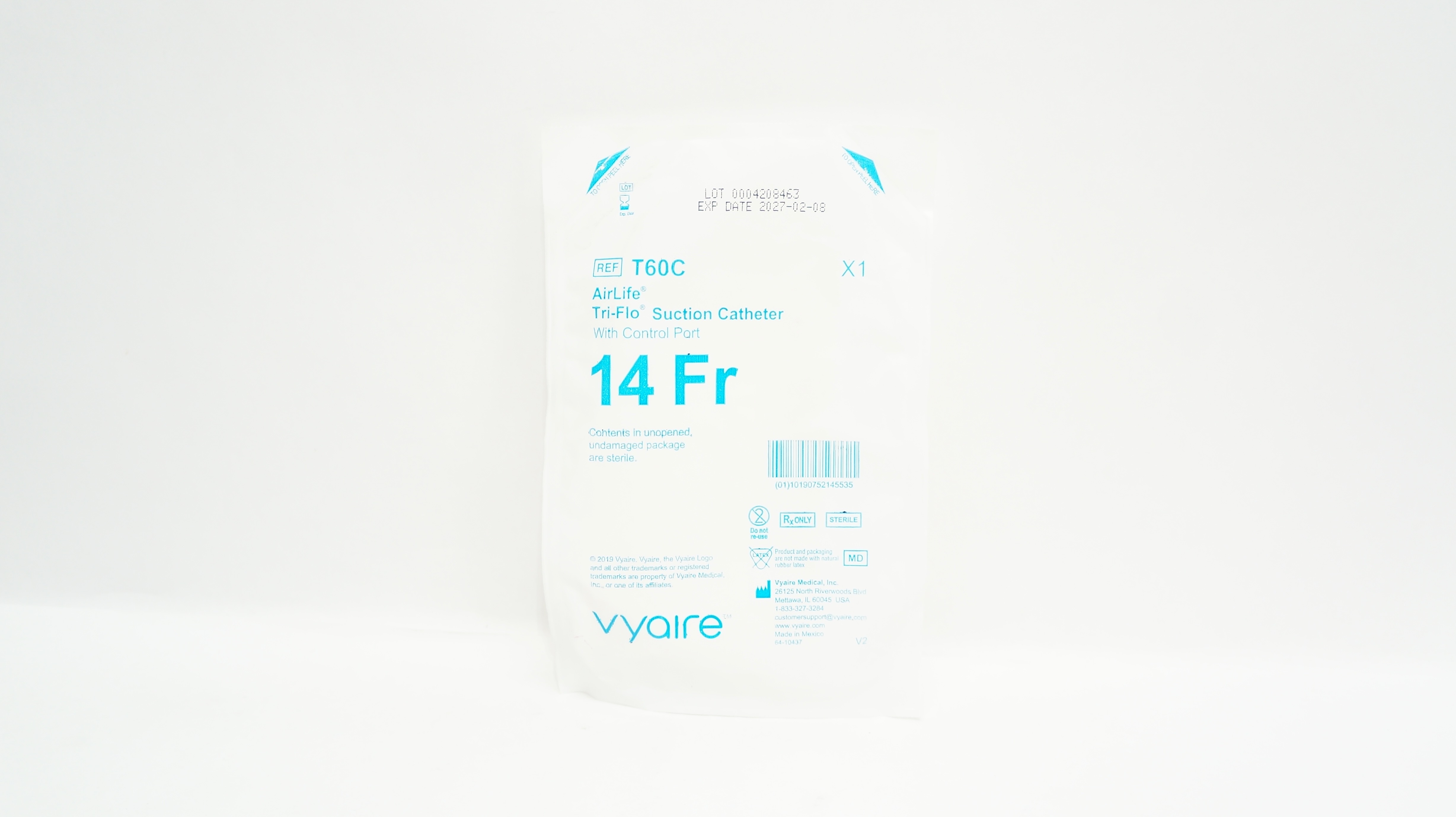 Vyaire T60C AirLife Tri-Flo Suction Cath. with Control Port, 14Fr