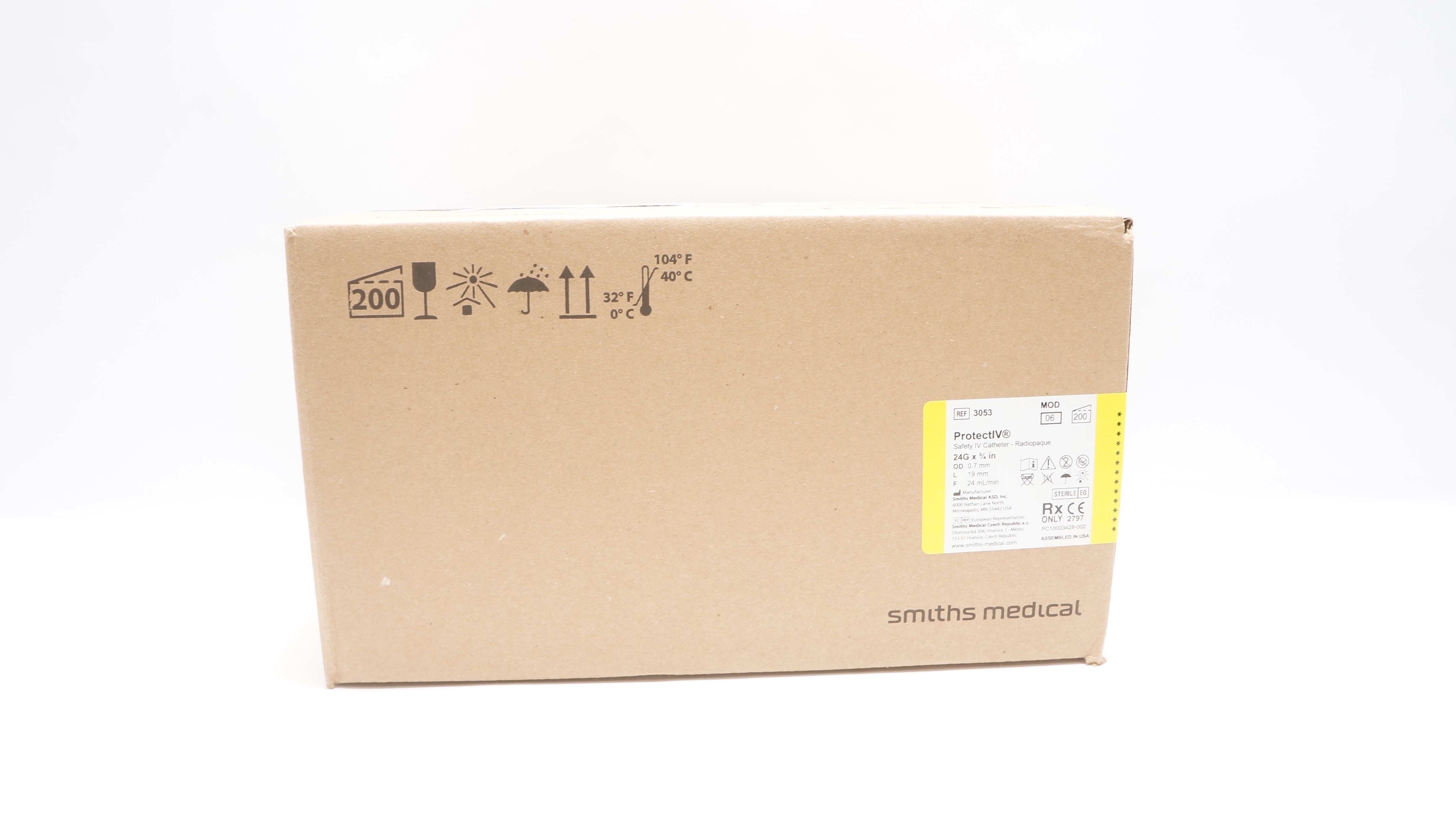 Smiths Medical 3053 JELCO ProtectIV Safety I.V. Cath. 24G x 3/4in. - Box of  200
