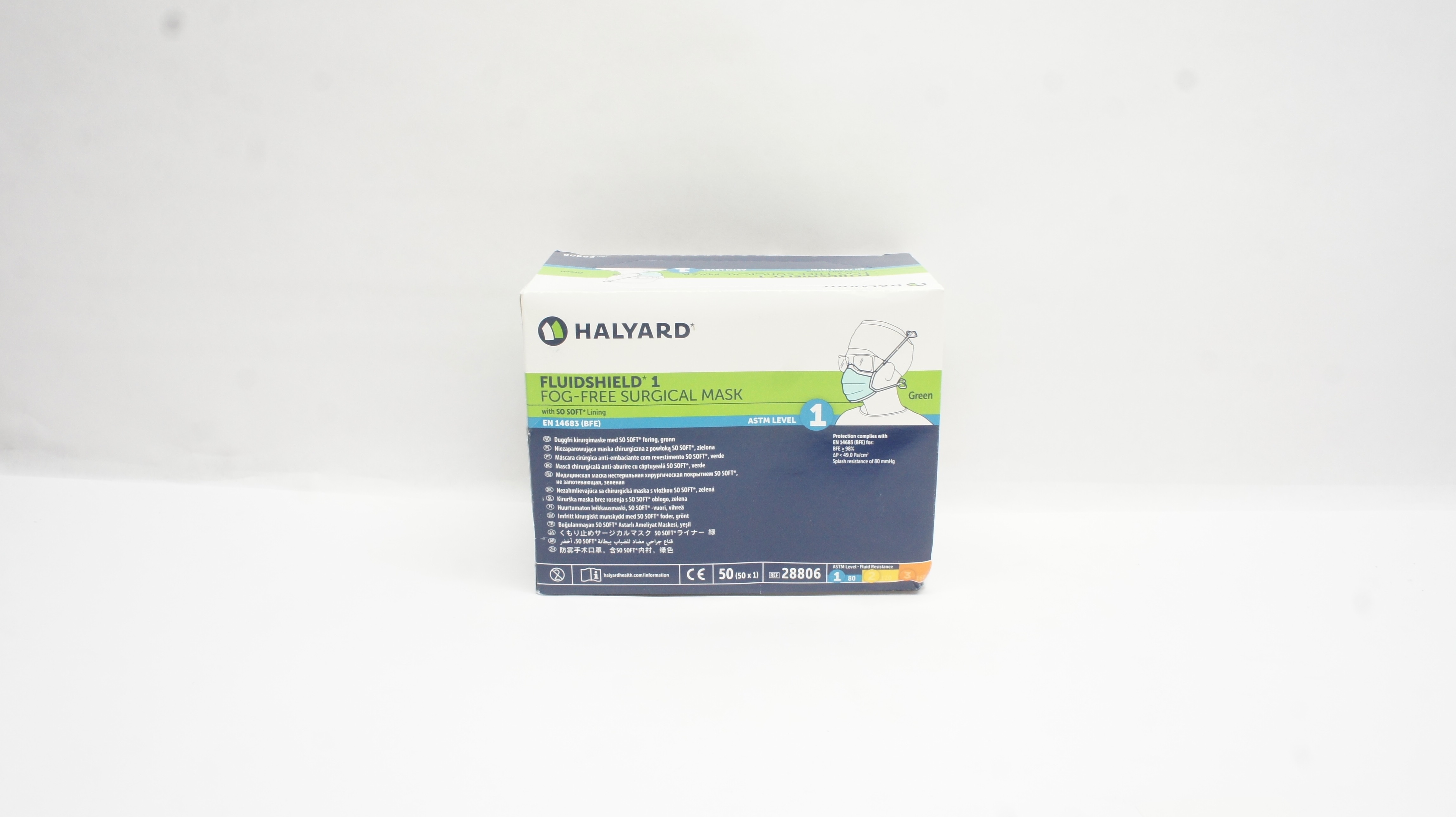 Halyard 28806 Fluidshield 1 Fog-Free Surgical Mask , ASTM Level 1 - Box of 50