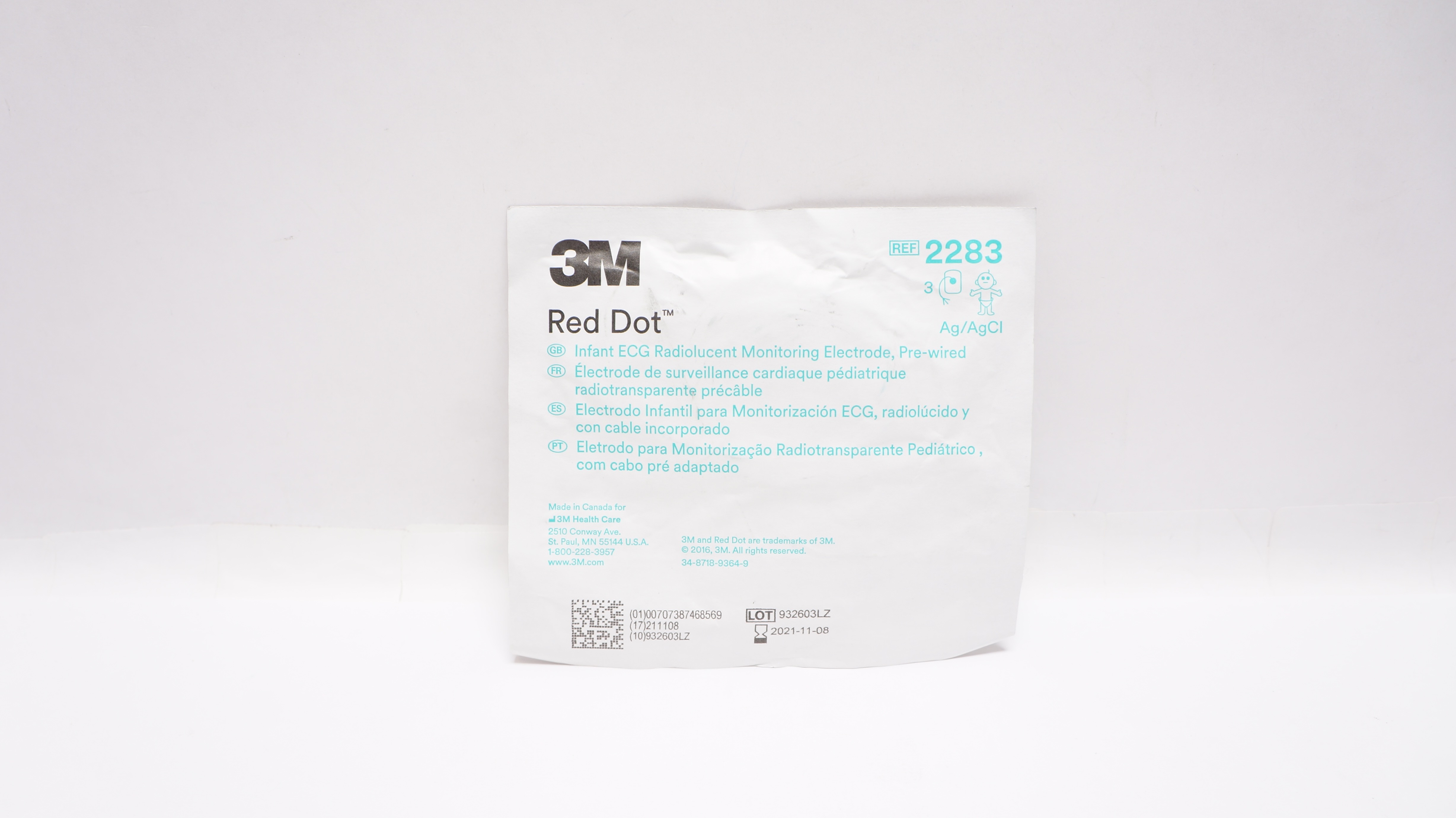 3M 2283 Red Dot Infant ECG Radiolucent Monitoring Electrode Pre-Wired (x)