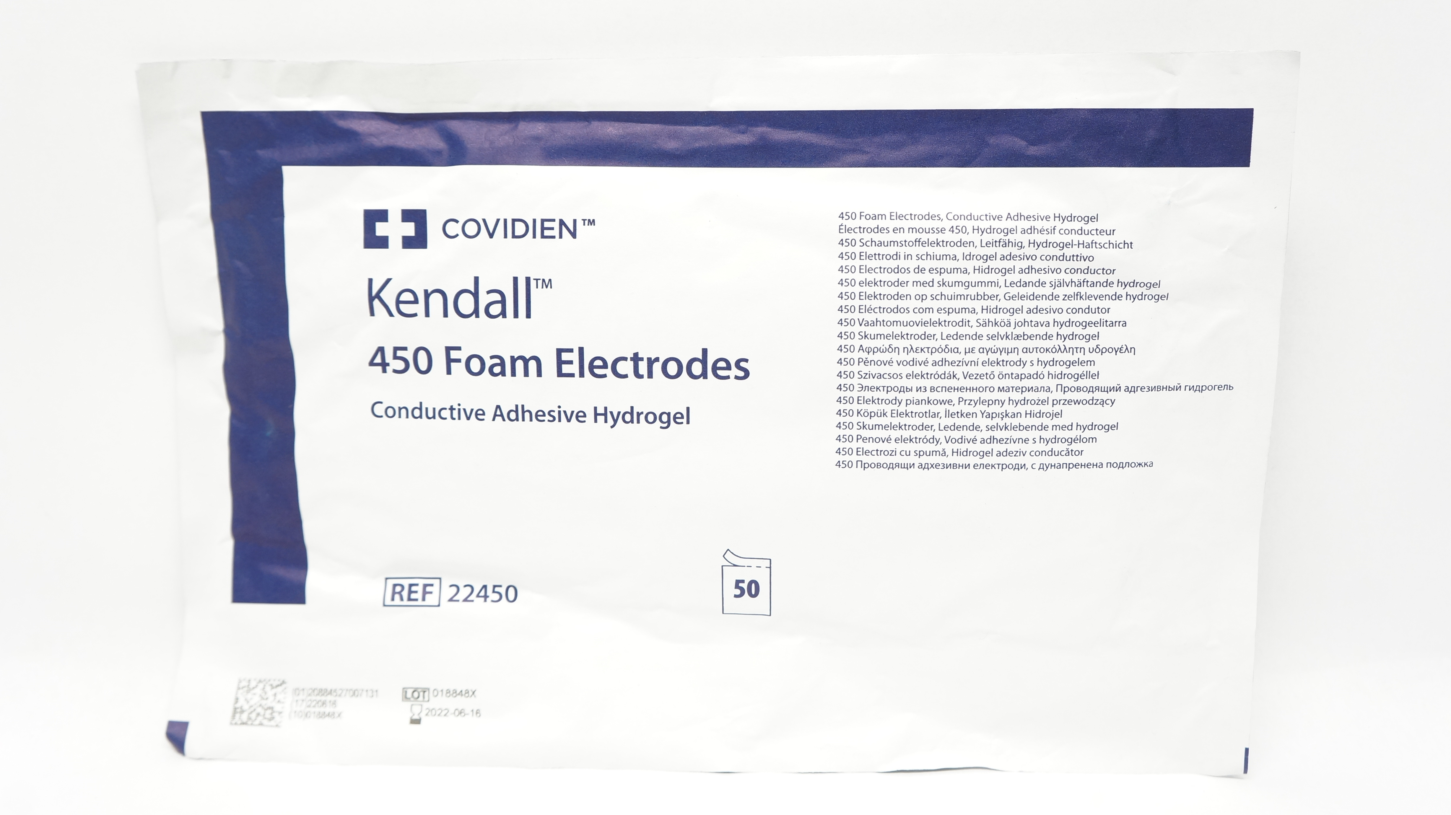 Covidien 22450 450 Foam Electrodes Conductive Adhesive Hydrogel - Pack of 50