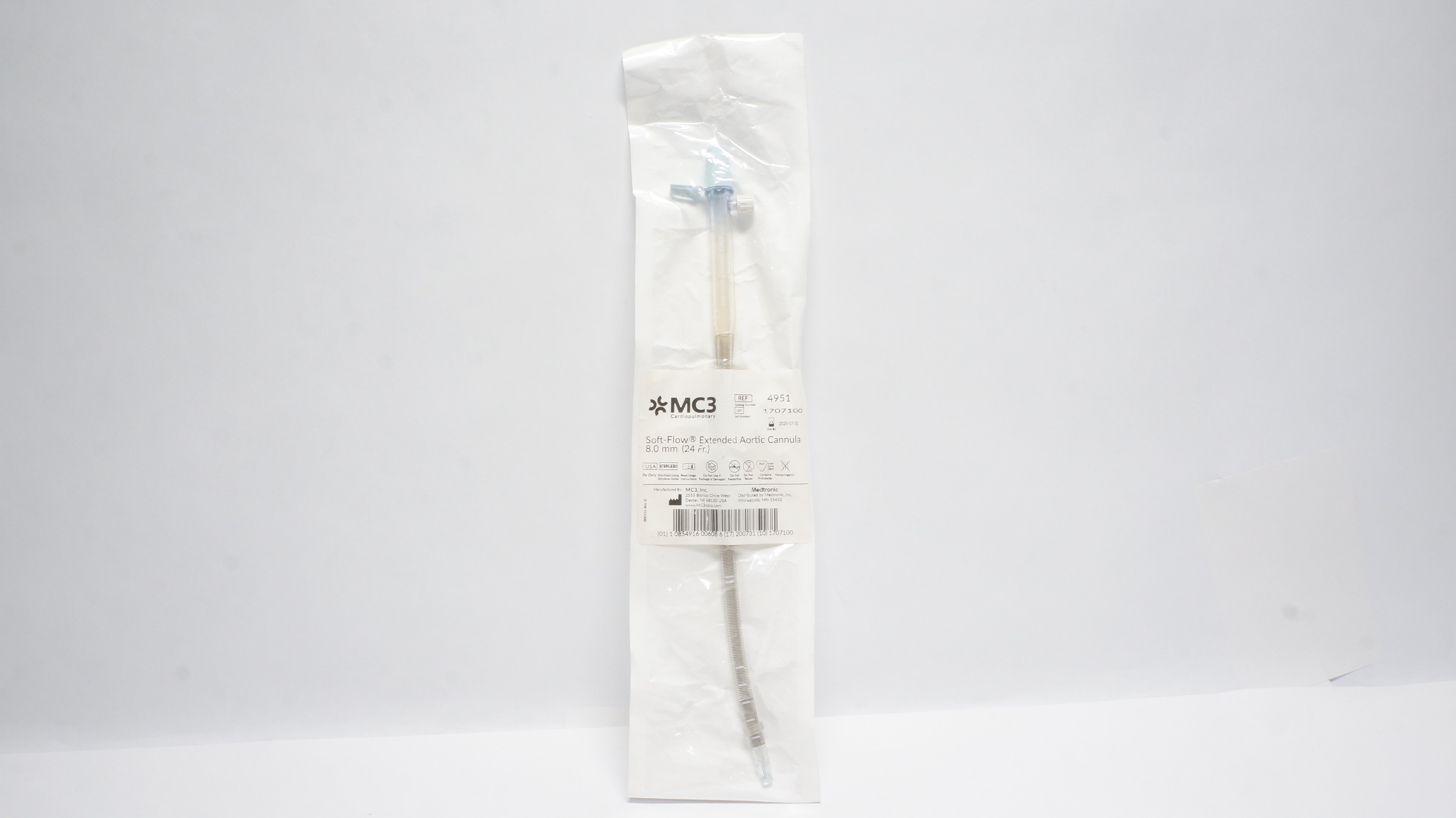 MC3 Cardiopulmonary 4951 Soft-Flow Extended Aortic Cannula 24Fr - (x)