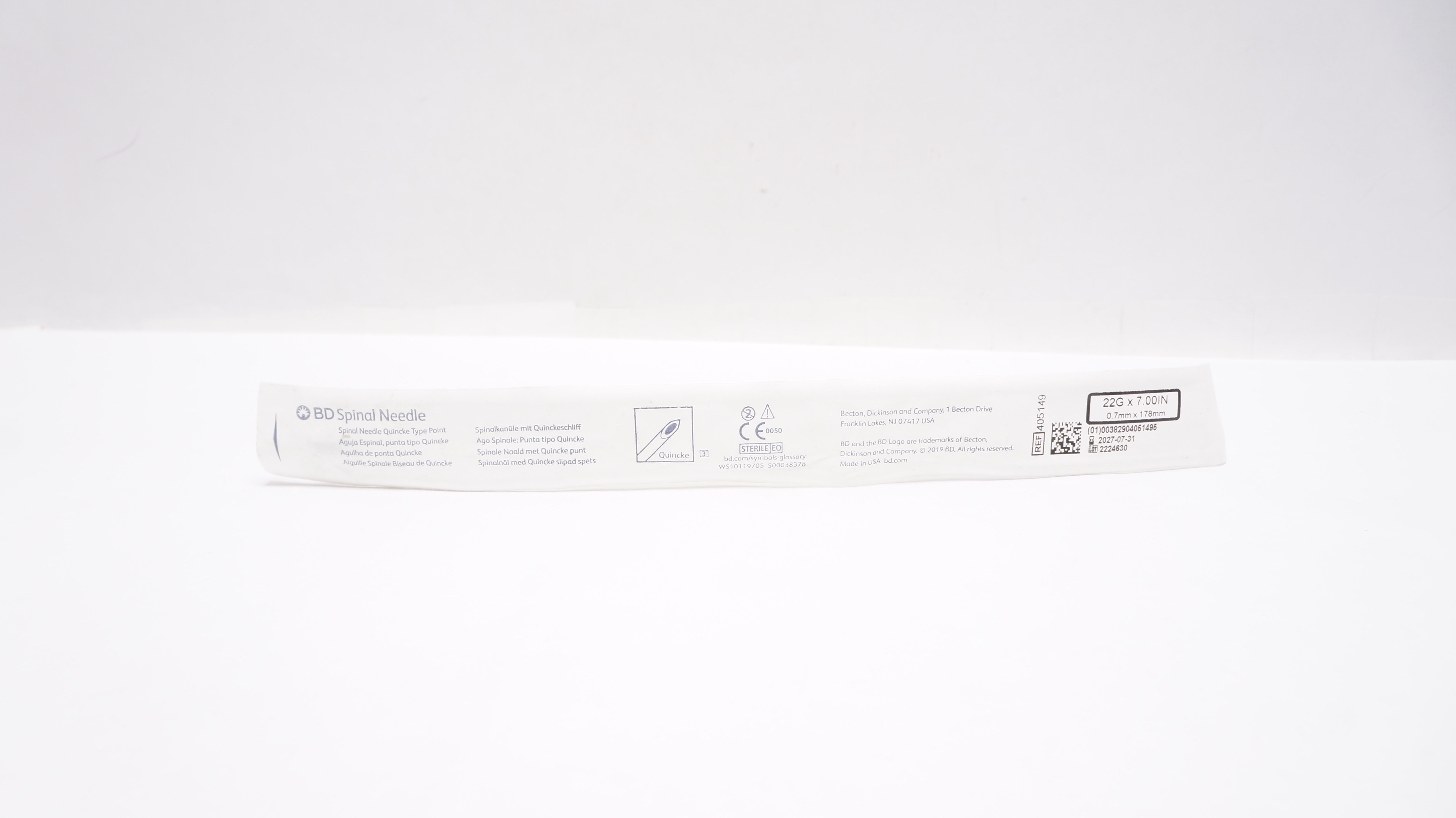 BD 405149 Spinal Ndle,Quincke Type Point 22 G x 7.00 inch