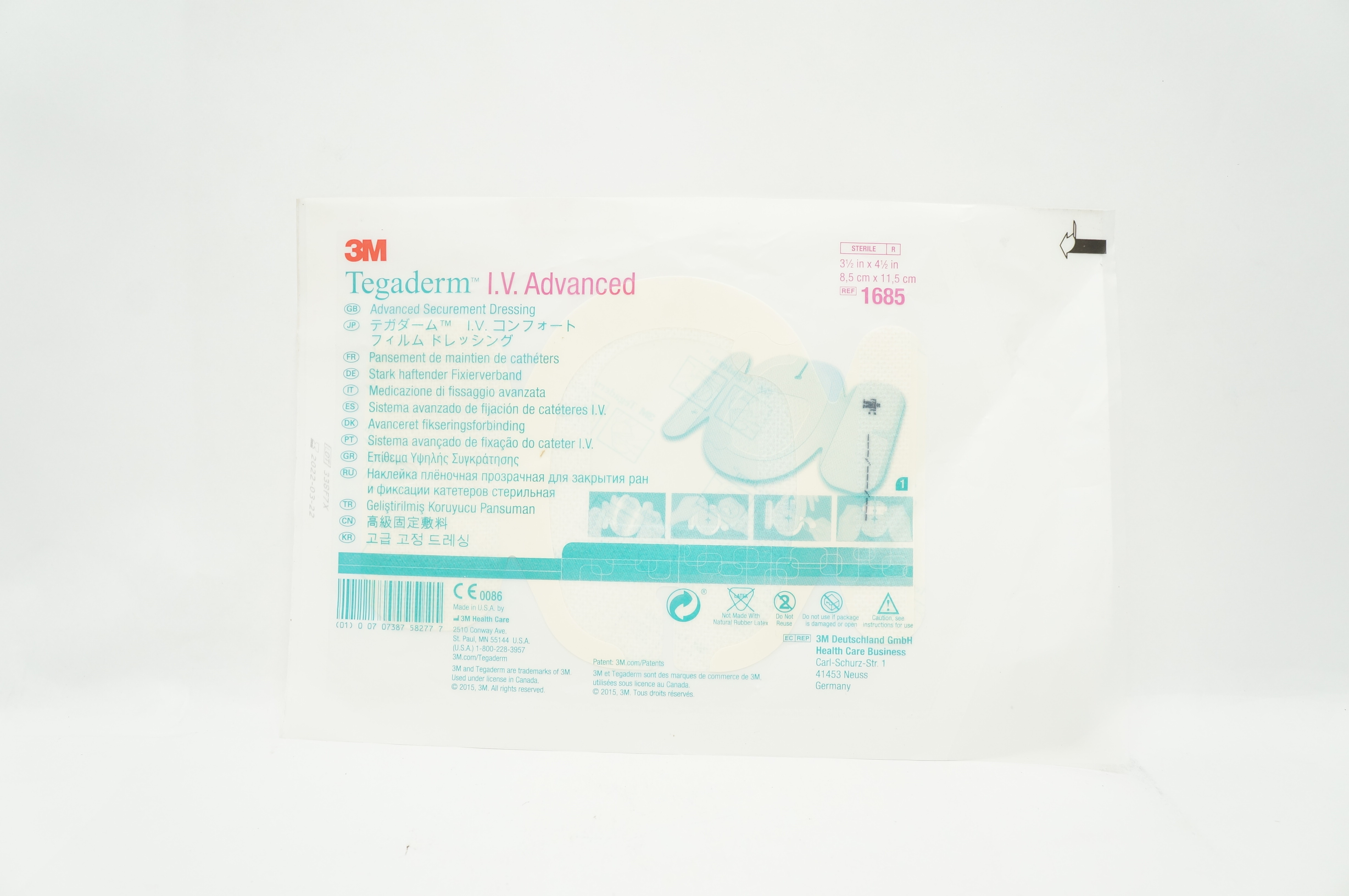 3M 1685 Tegaderm I.V. Advanced Securement Dressing 3-1/2 inch x 4-1/2 inch