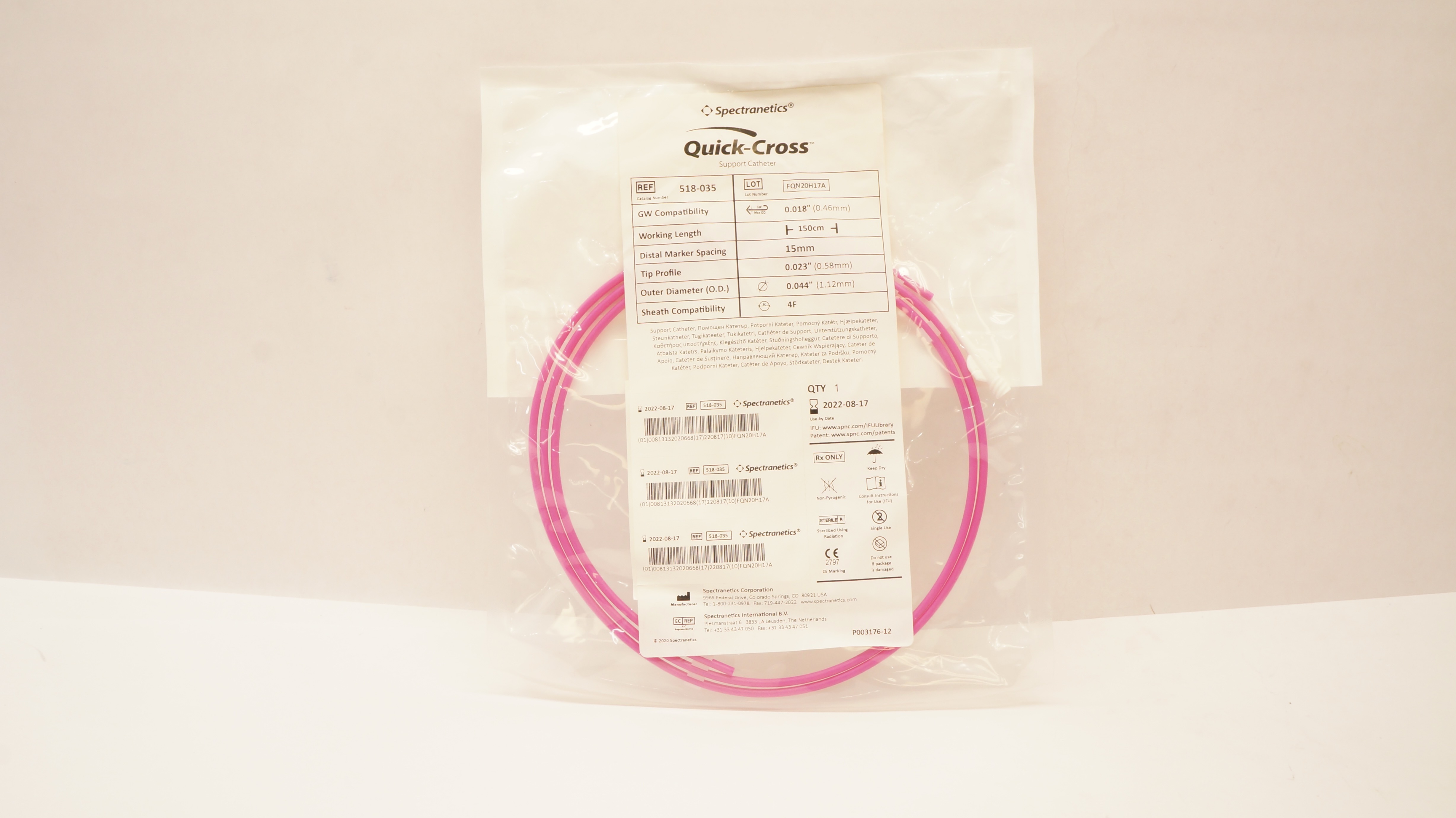 Spectranetics 518-035 Quick-Cross Support Cath. 0.018inch x 150cm (x)