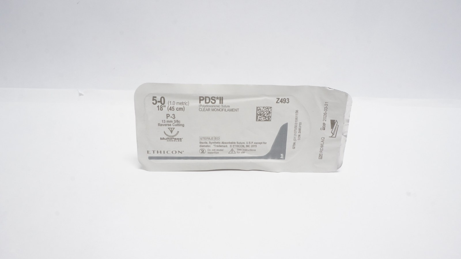 ETHICON Z493 PDS*II Sutures 5-0 18" Clear Monofilament