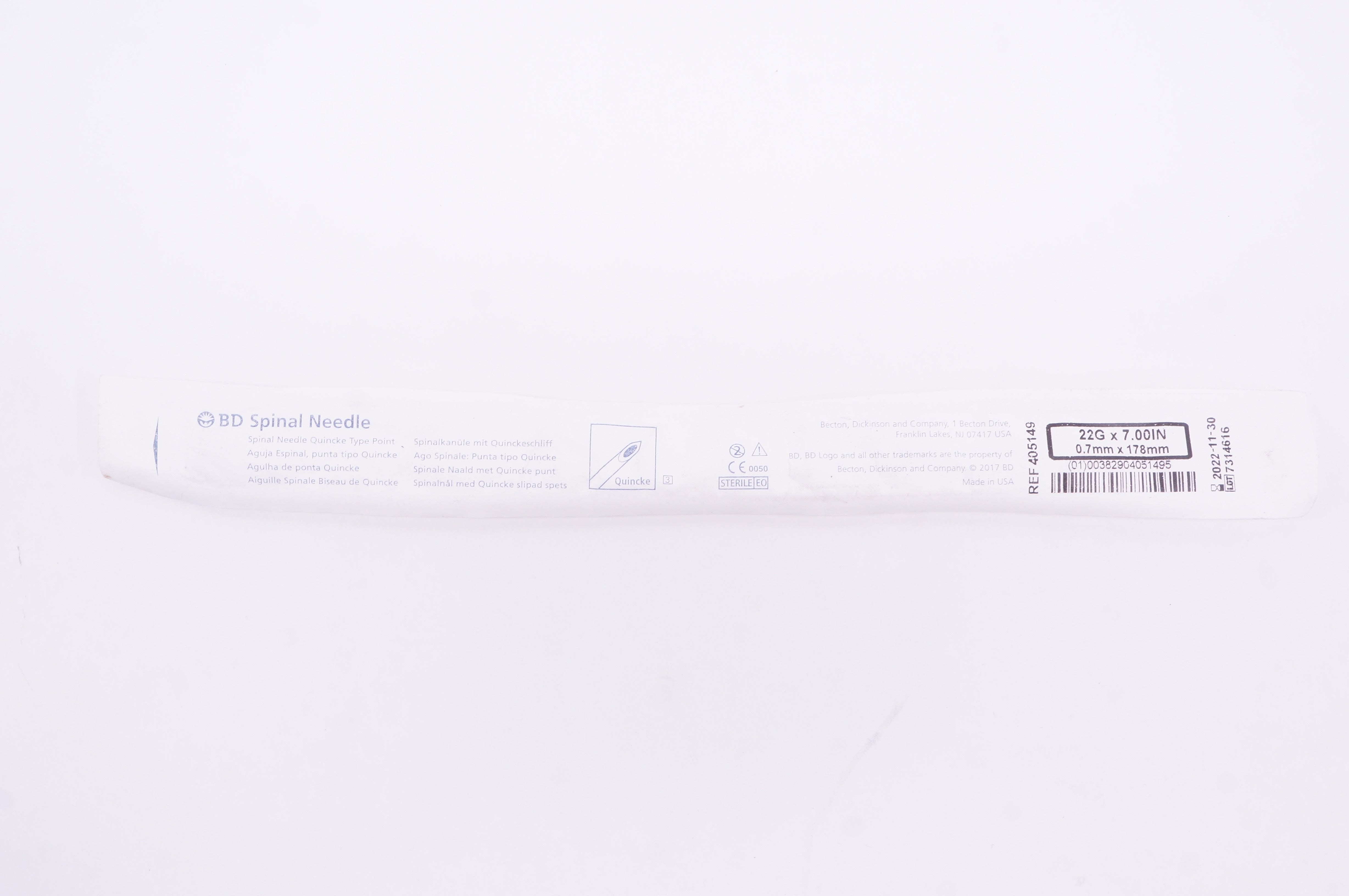 BD 405149 Spinal Ndle Quincke Type Point 22G x 7.00 inch (x)