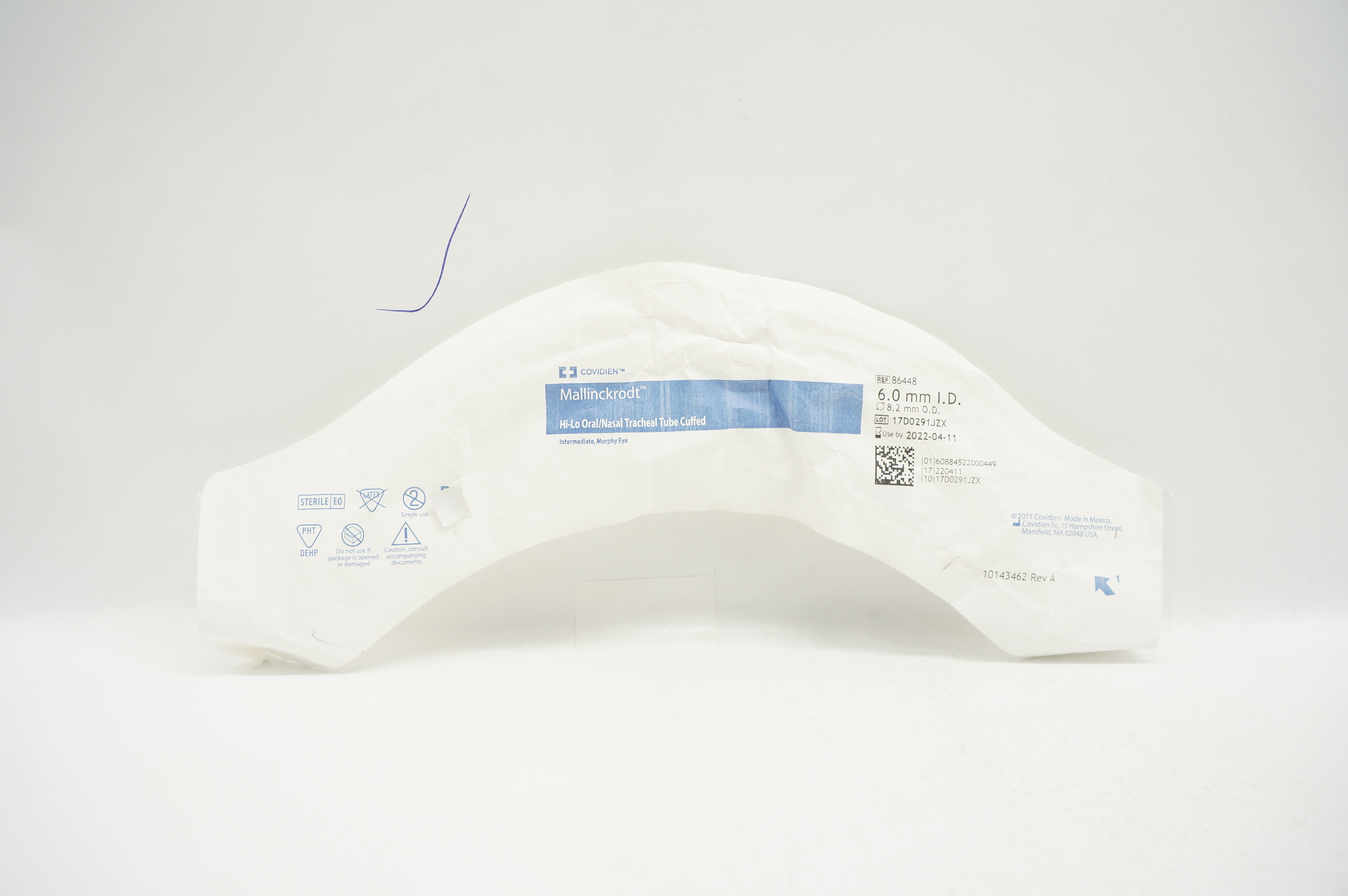 Covidien 86448 Shiley Hi-Lo Oral/Nasal Tracheal Tube Cuffed 6.0mm x 8.2mm (x)