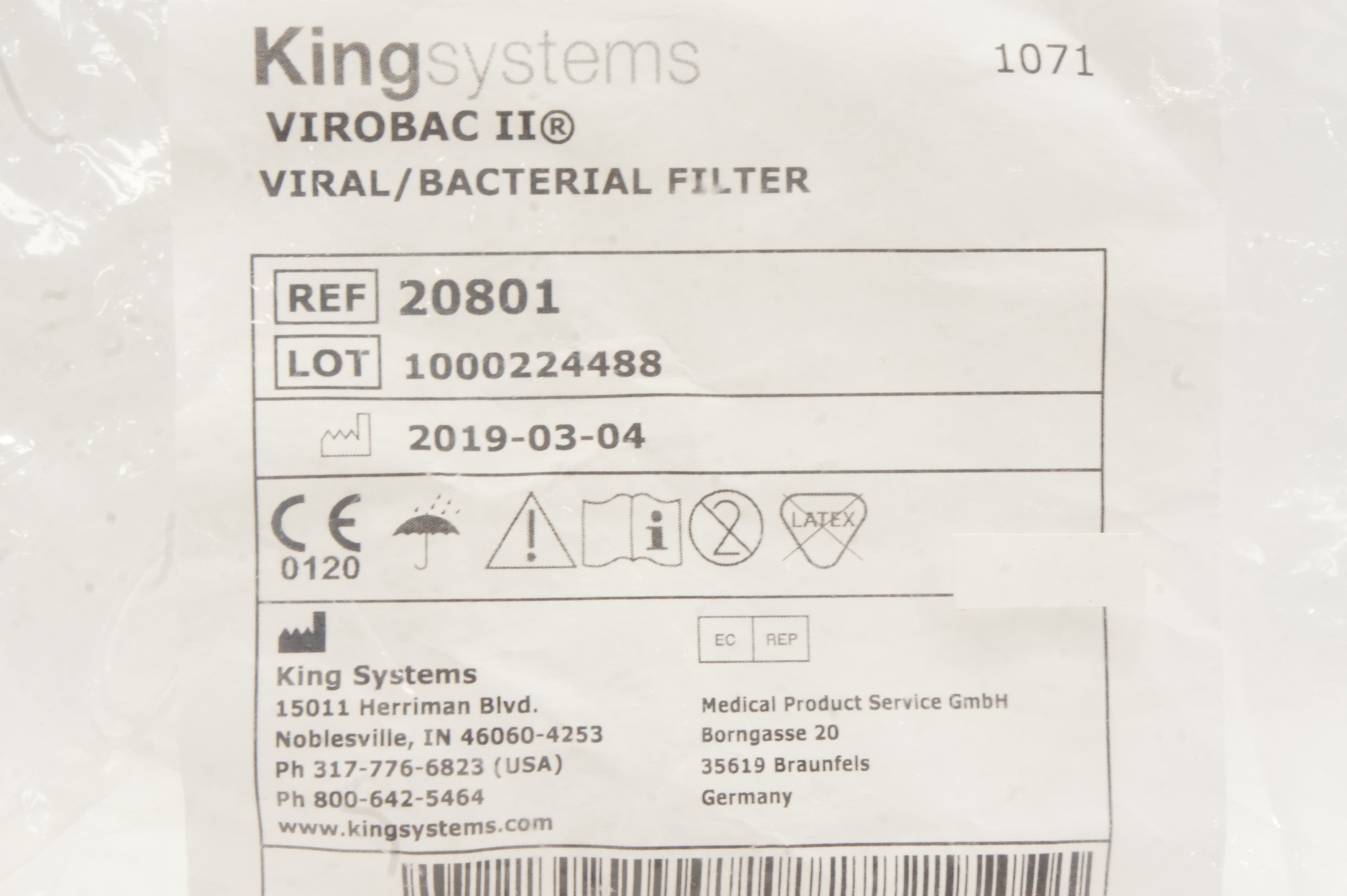 King Systems 20801 Virobac II Viral/Bacterial Filter (x)
