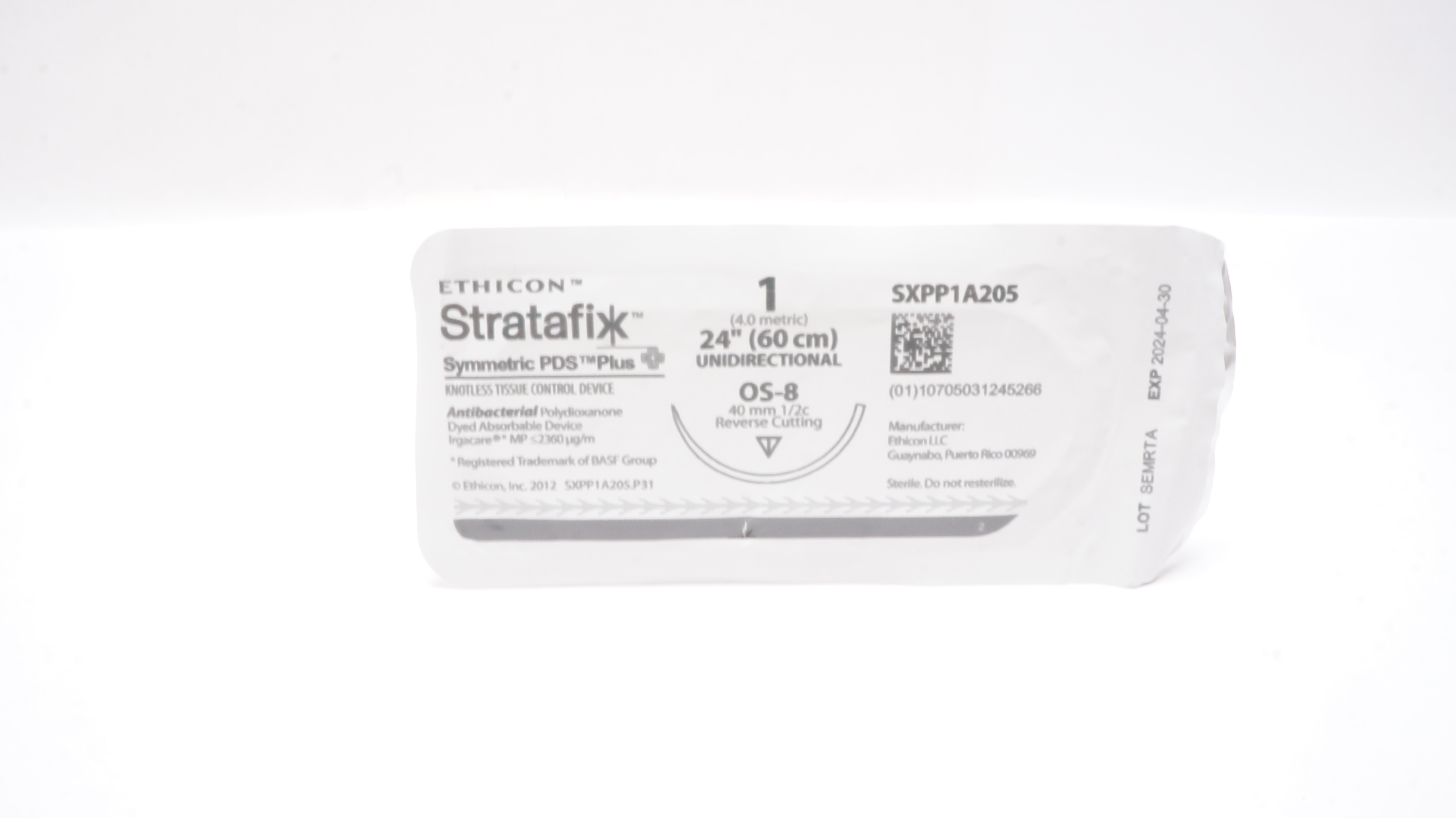 Ethicon SXPP1A205 1 Stratafix, OS-8, 40mm 1/2c Reverse Cutting, 24inch