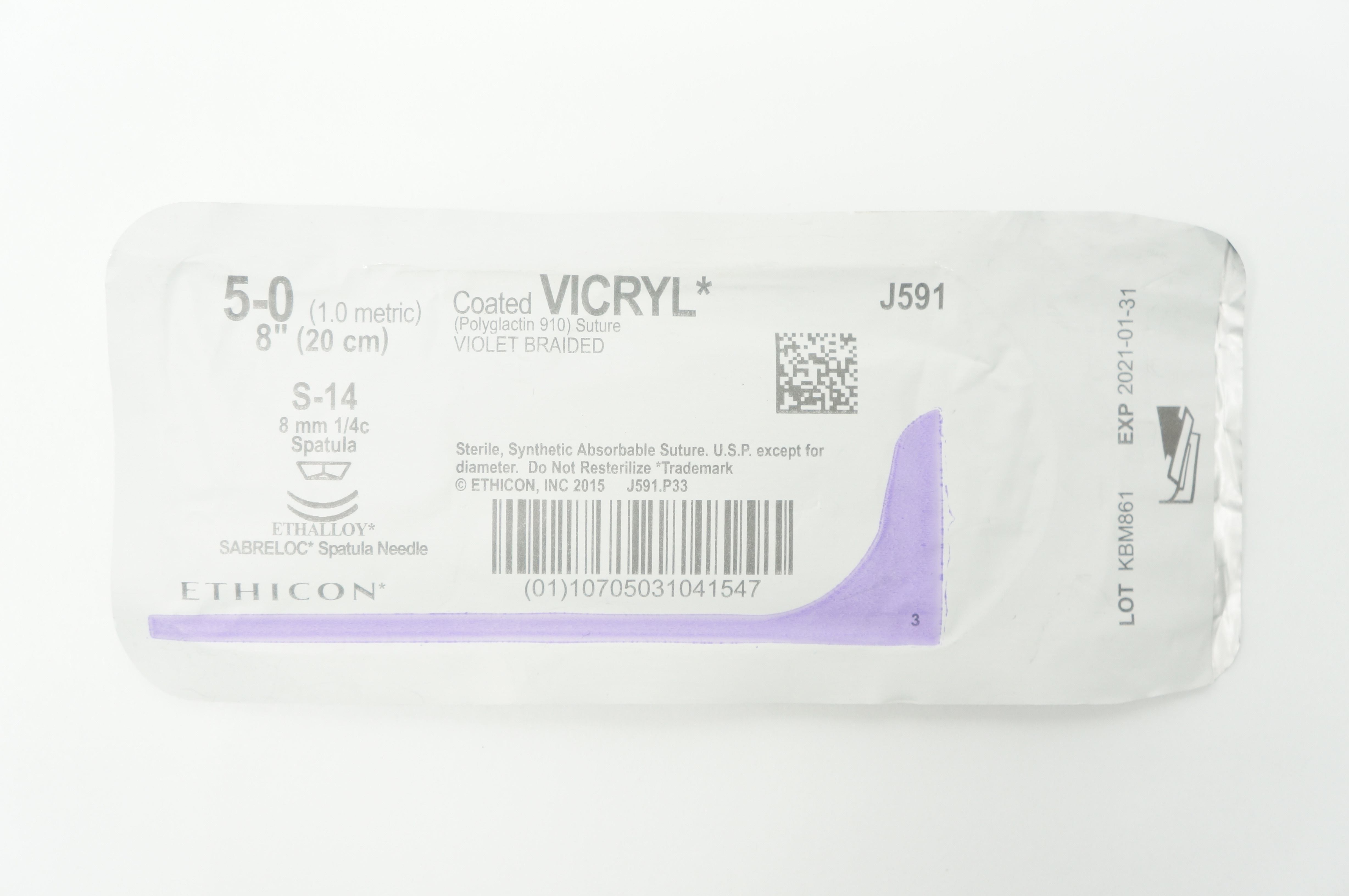 Ethicon J591 5-0 VICRYL S-14 mm 1/4c Spatula 8inch (x)