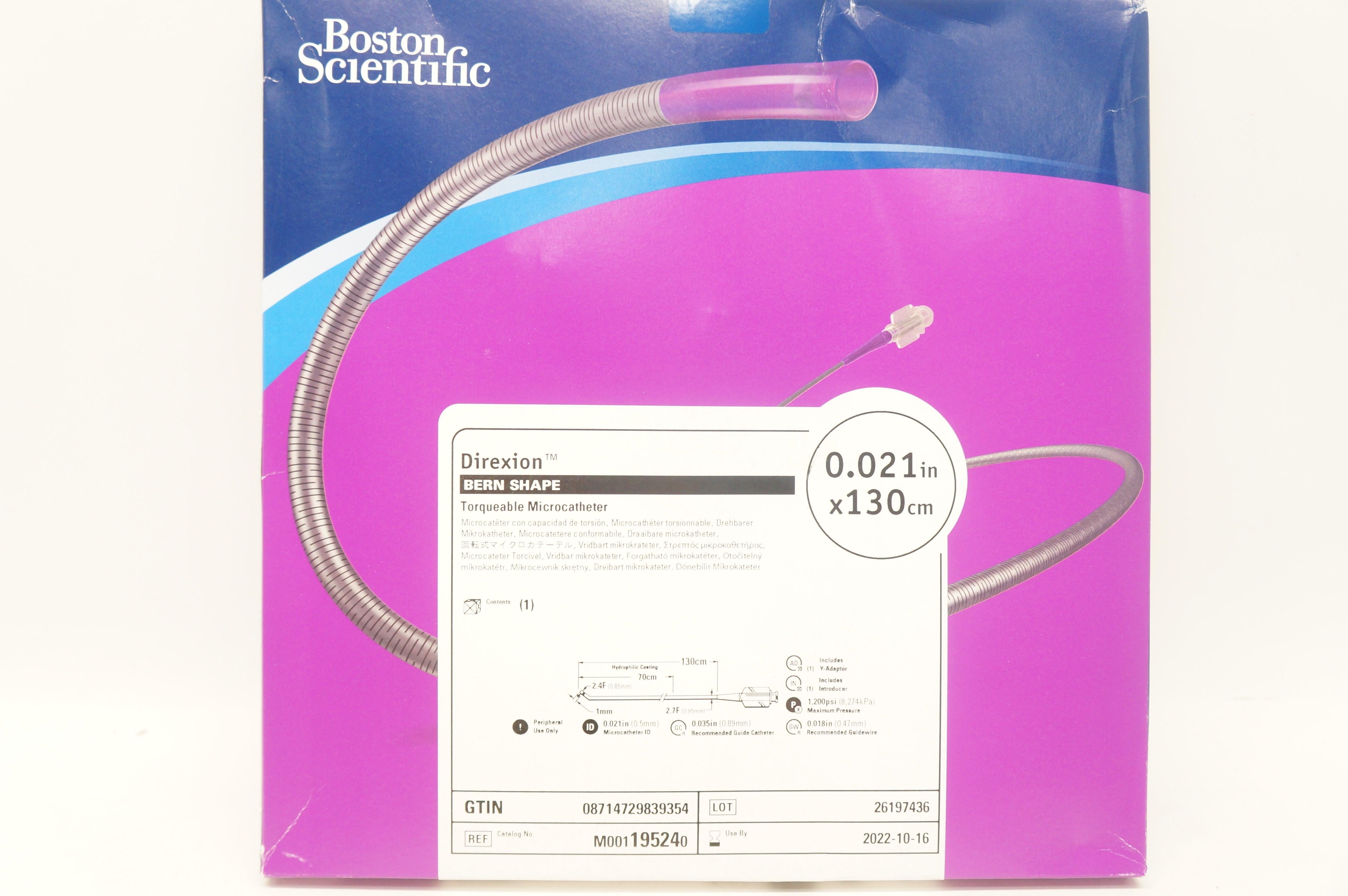 Boston Scientific 19524 Direxion Torqueable Microcath. 0.021inch x 130cm