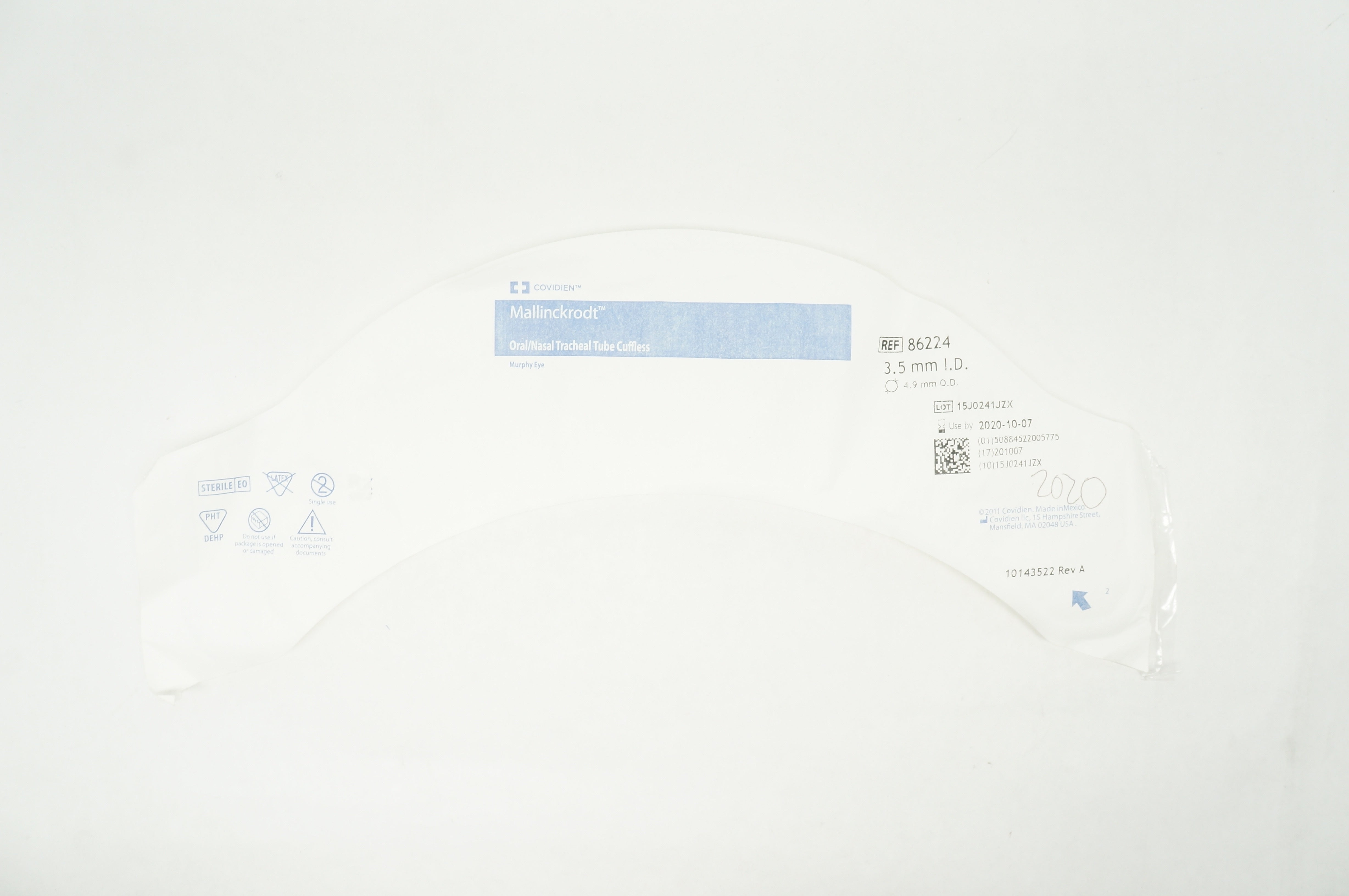 Covidien 86224 Mallinckrodt Oral/Nasal Tracheal Tube 3.5mm ID x 4.9mm OD (x)