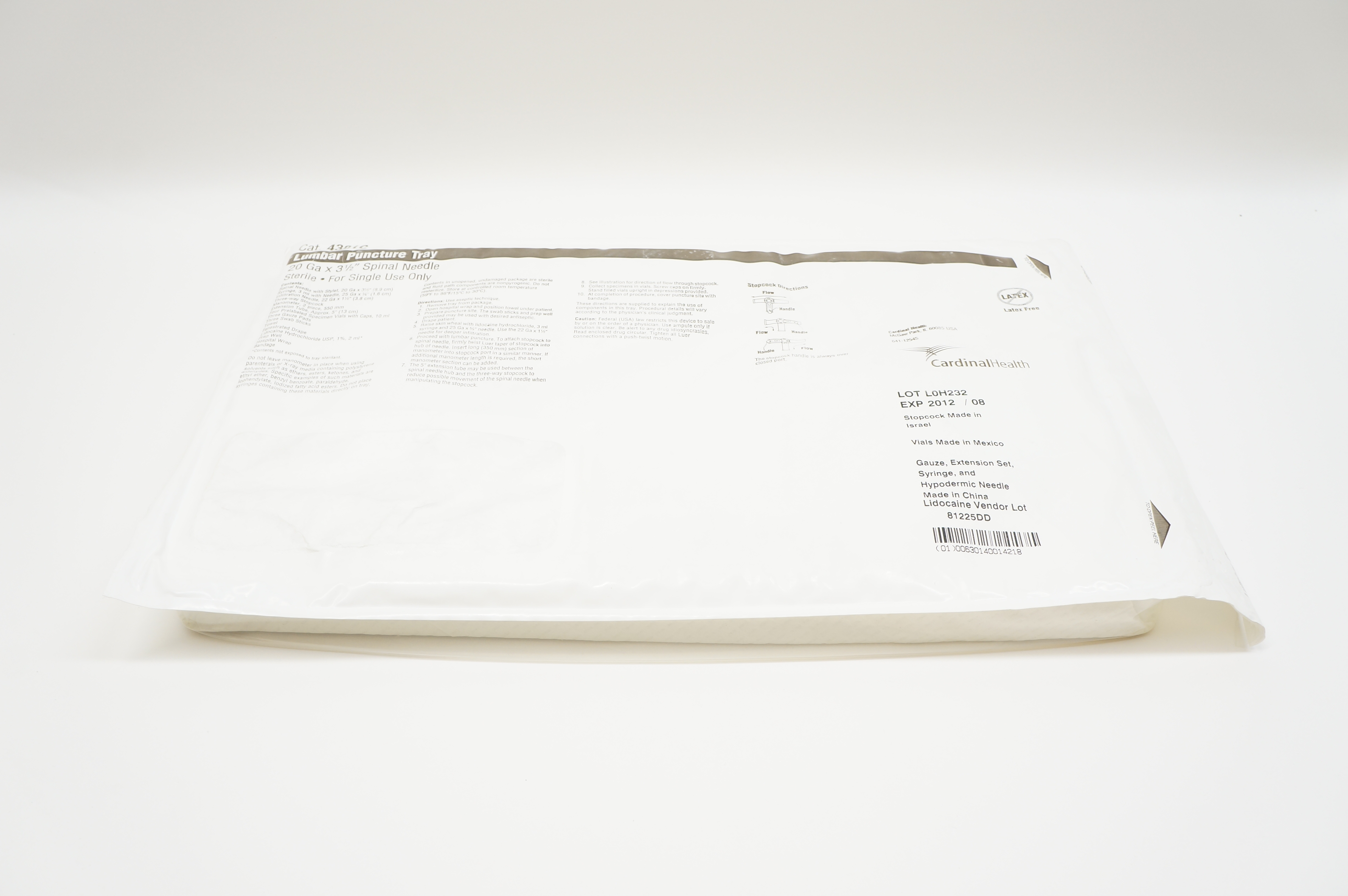 Cardinal Health 4301C Lumbar Puncture Tray 20Ga x 3-1/2 Spinal Ndle (x)