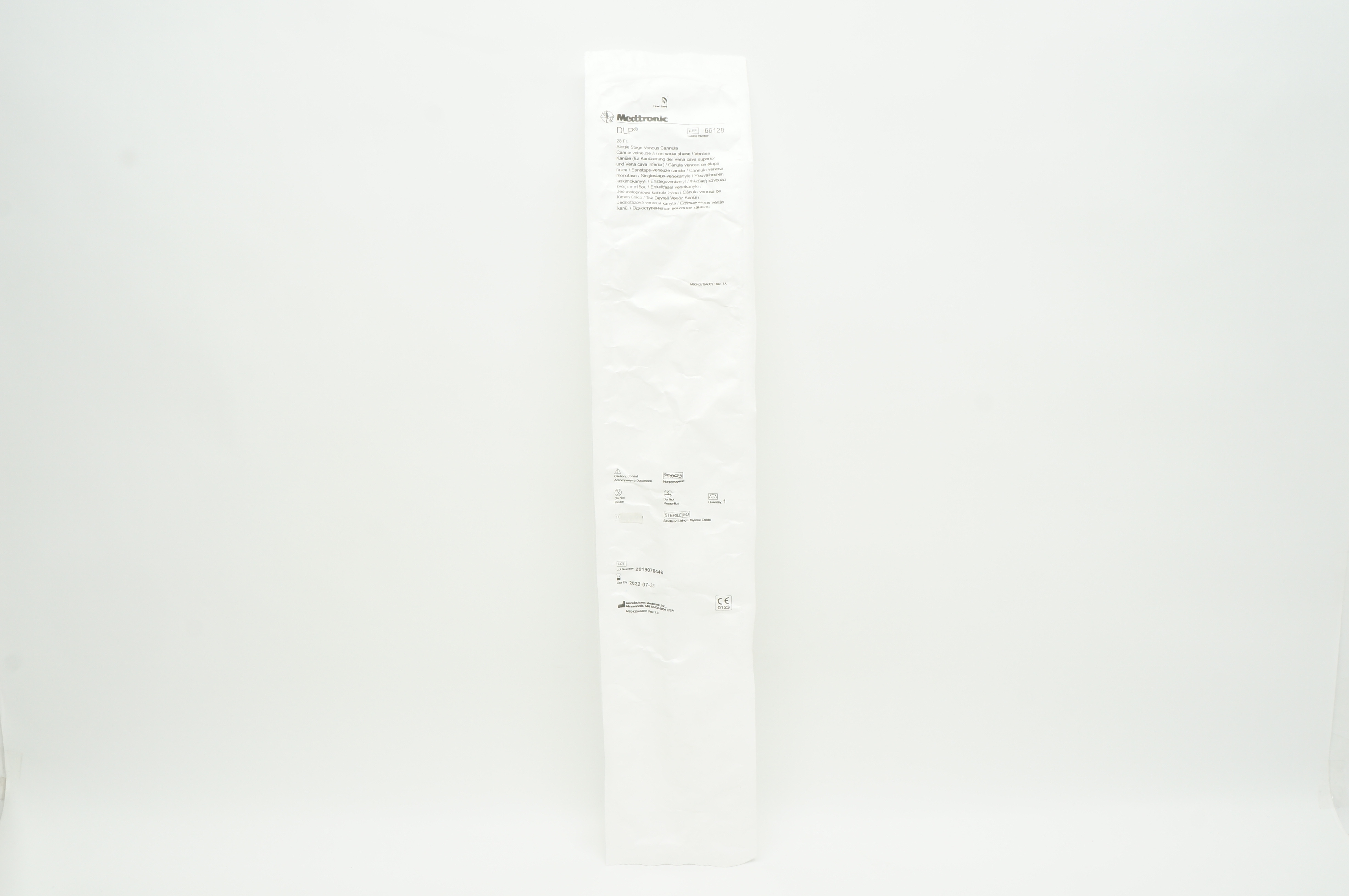 Medtronic 66128 DLP Single Stage Venous Cannula Straight 28Fr