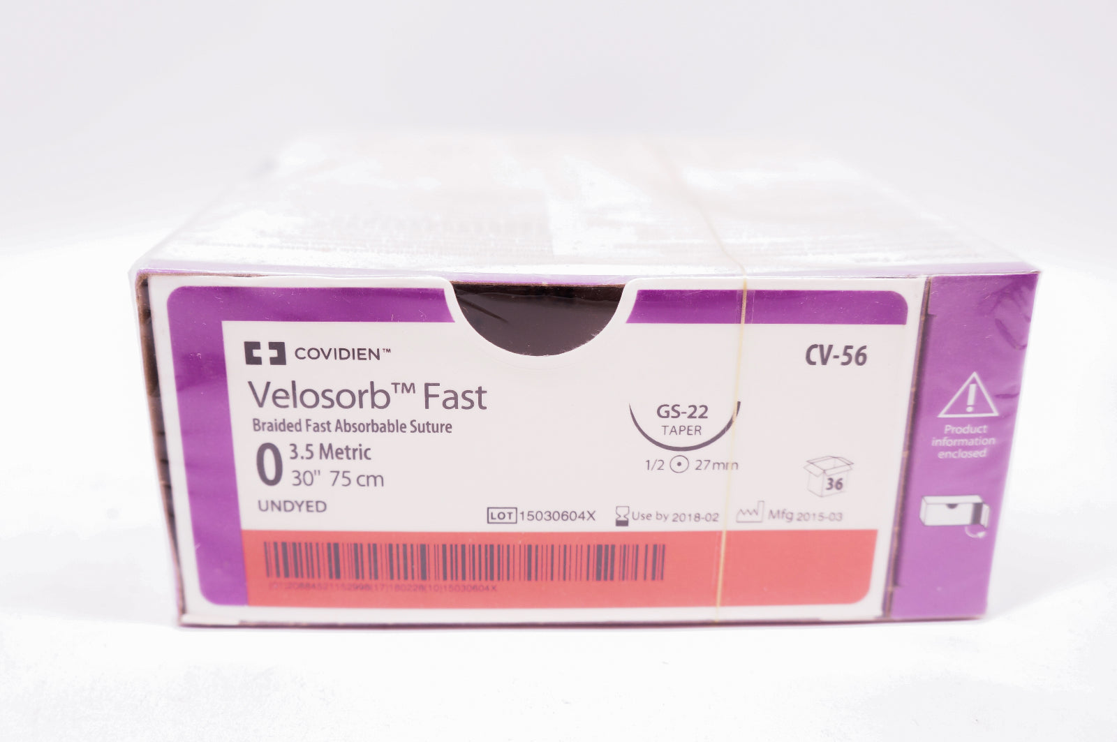 Covidien CV-56 0 Velosorb Fast, GS-22 Taper, 1/2 27mm, 30inch (x) - Box of 36