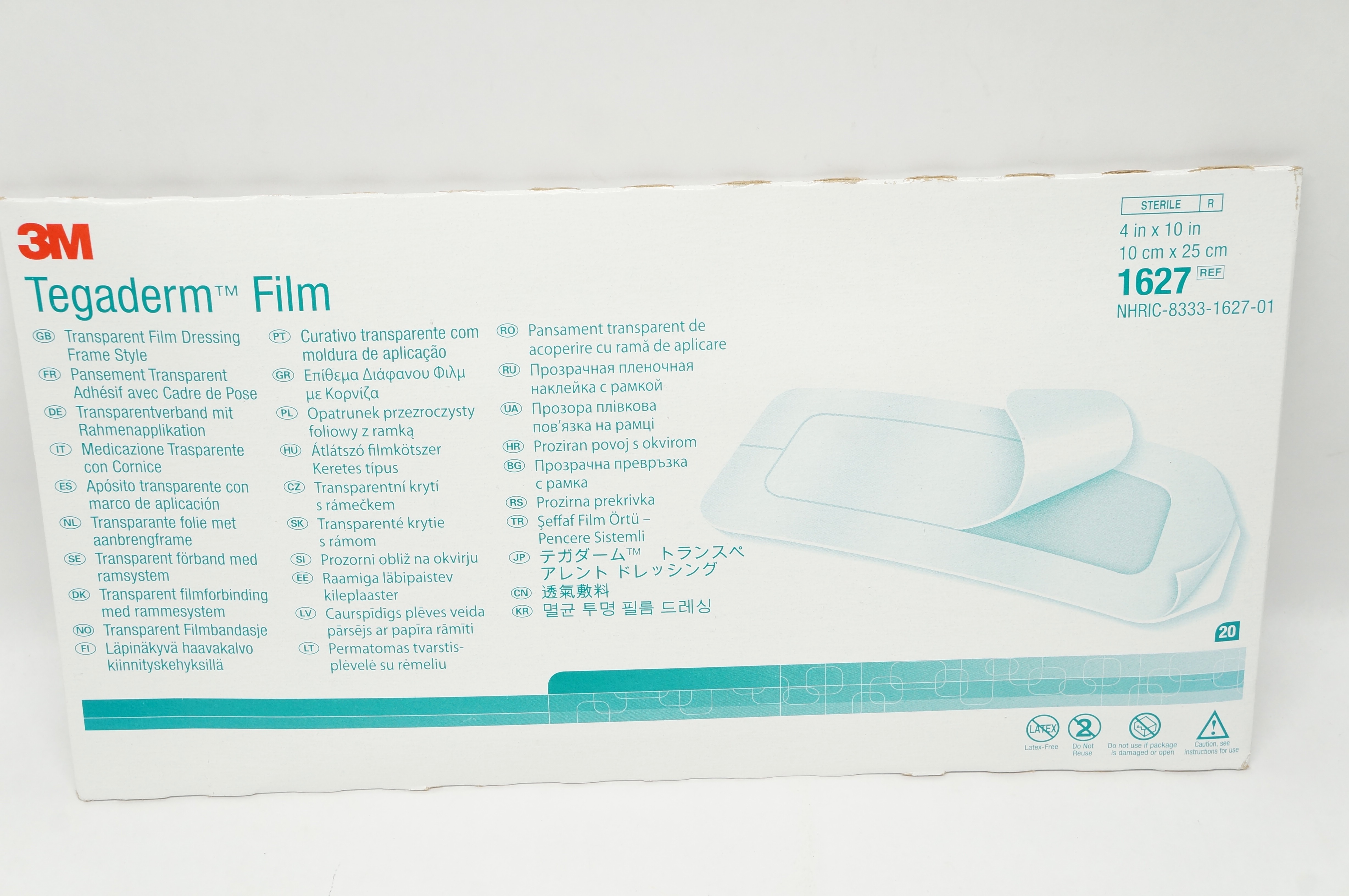 3M 1627 Tegaderm Transparent Film Dressing Frame Style 4in x 10in- Box of 20 (x)
