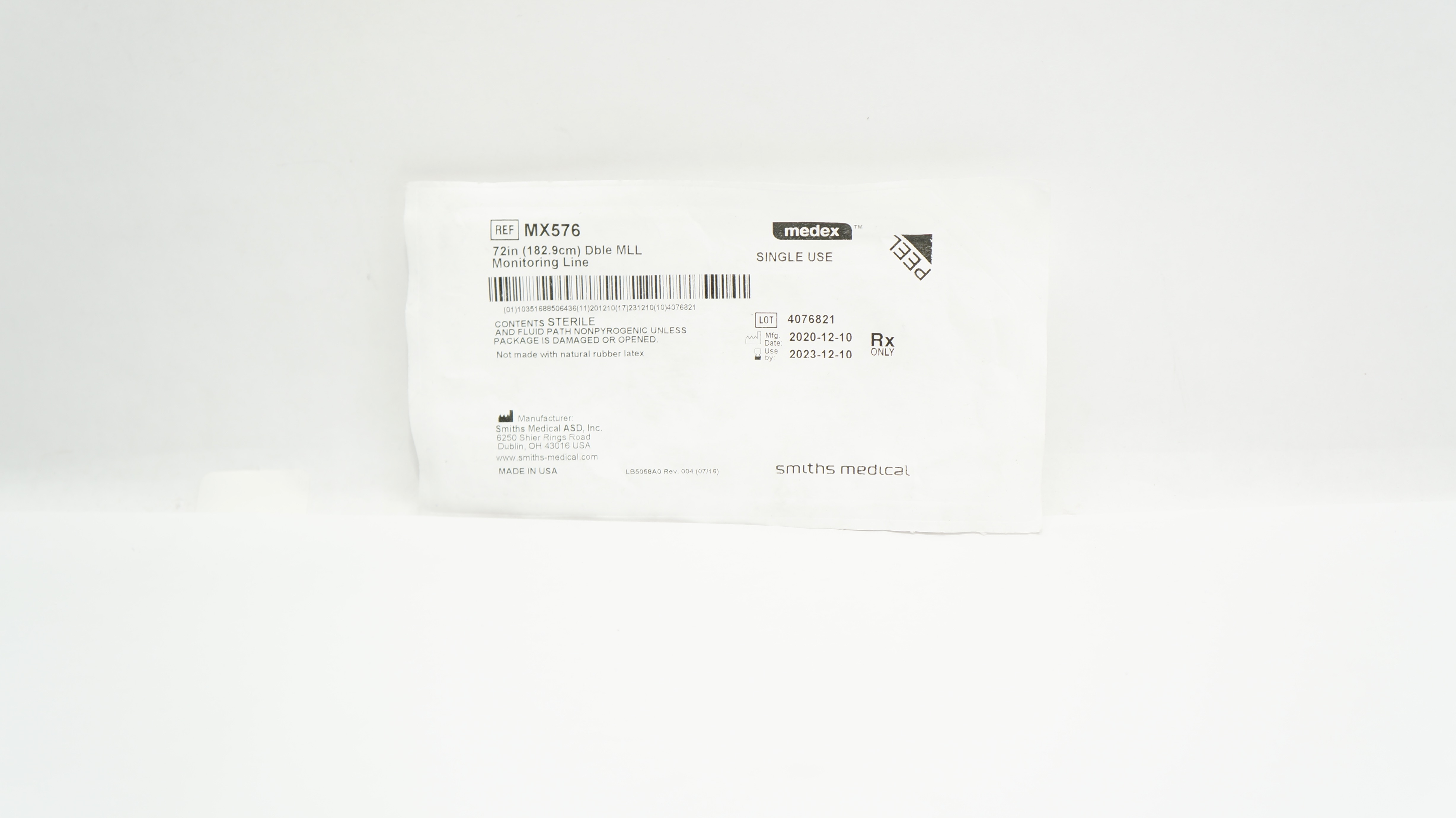 Smiths Medical MX576 Medex  Dble MLL Monitoring Line 72inch