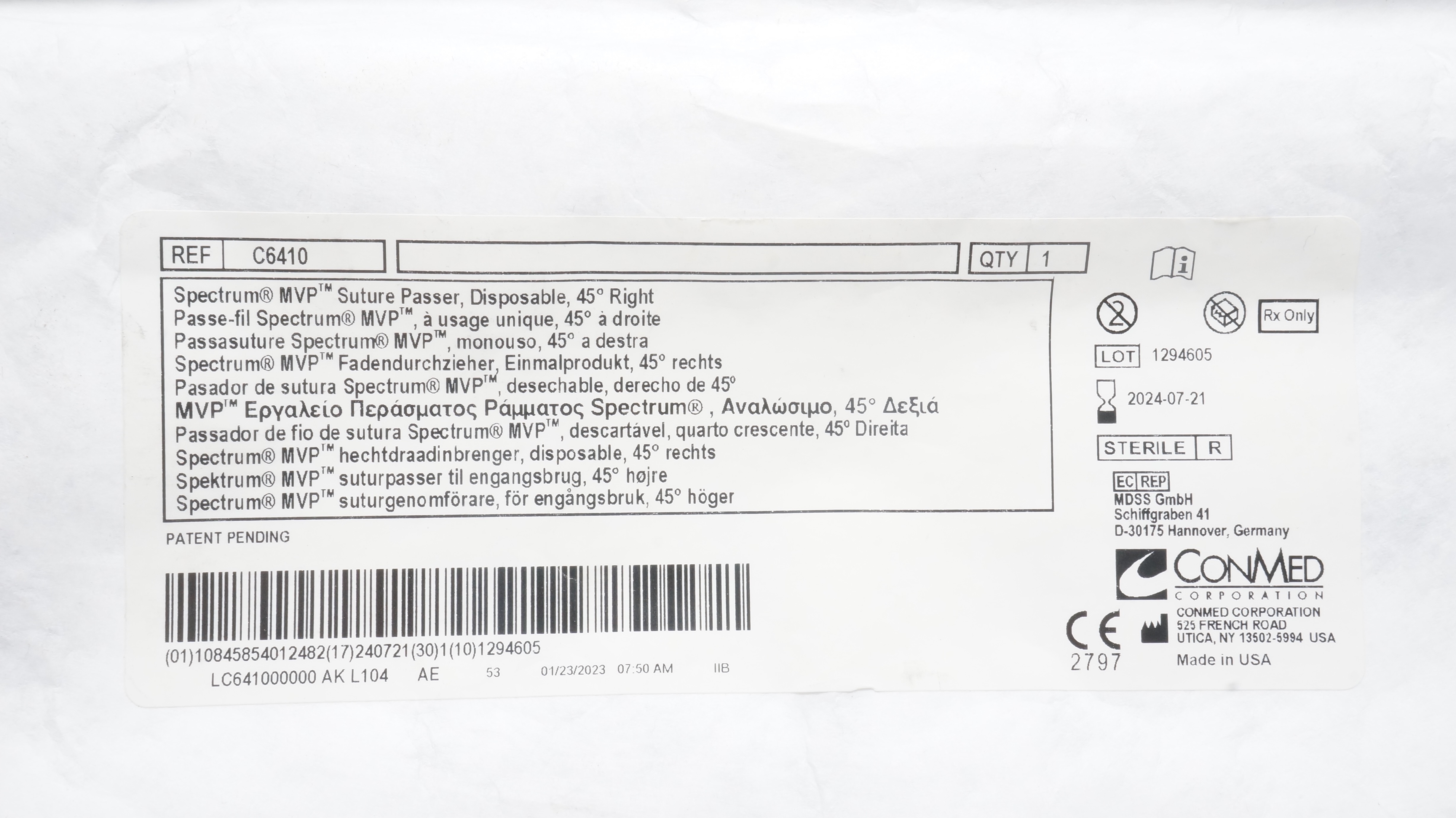 ConMed C6410 Spectrum MVP Stre Passer, Disposable 45Degree Right (x)