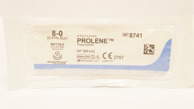 Ethicon 8741 8-0 Prolene Polypropylene, BV175-6, 8.0mm 3/8c Taperpoint, 24inch