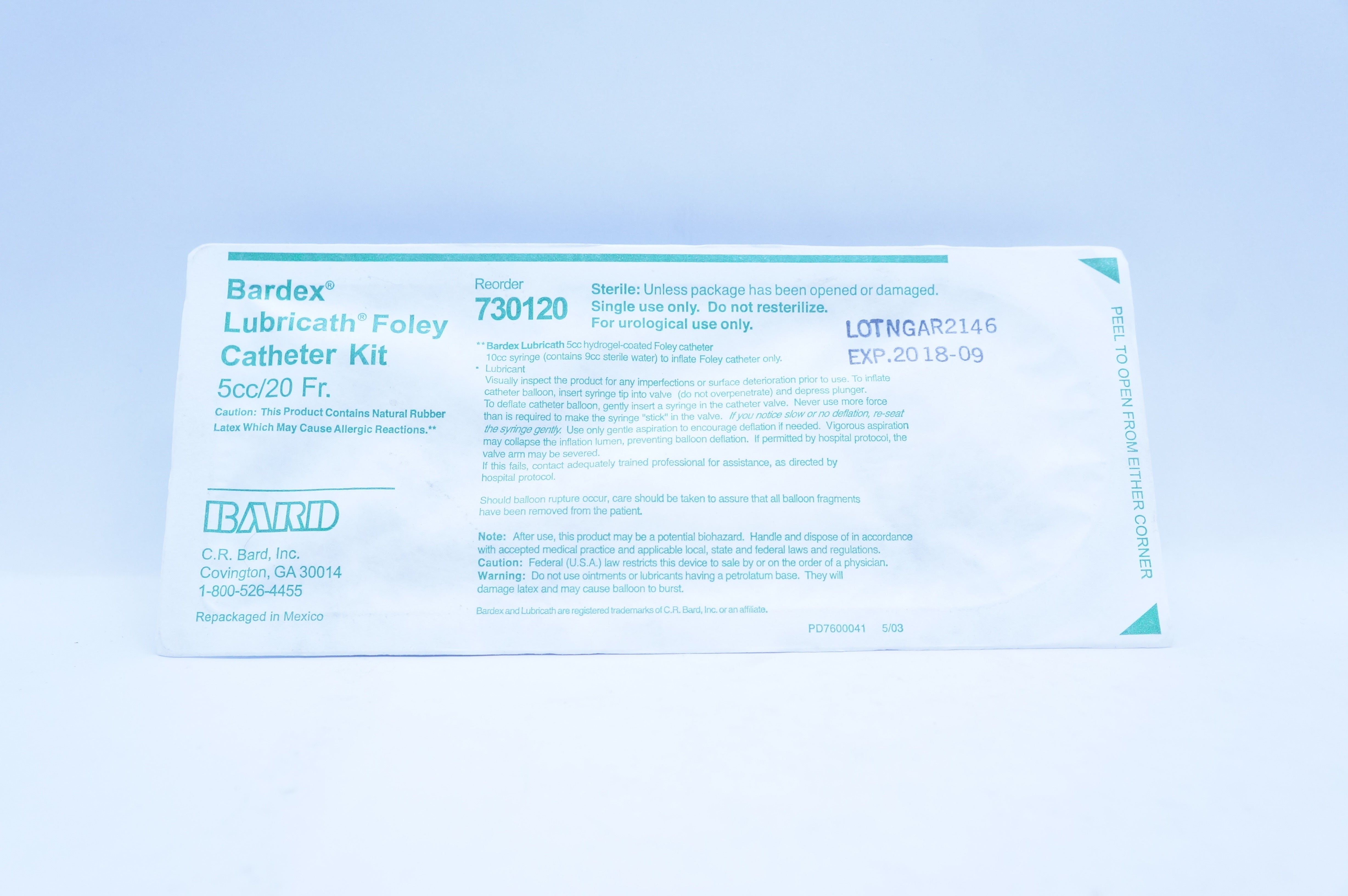 Bard 730120 Bardex Lubricath Foley Cath. Kit 20Fr /5cc (x)