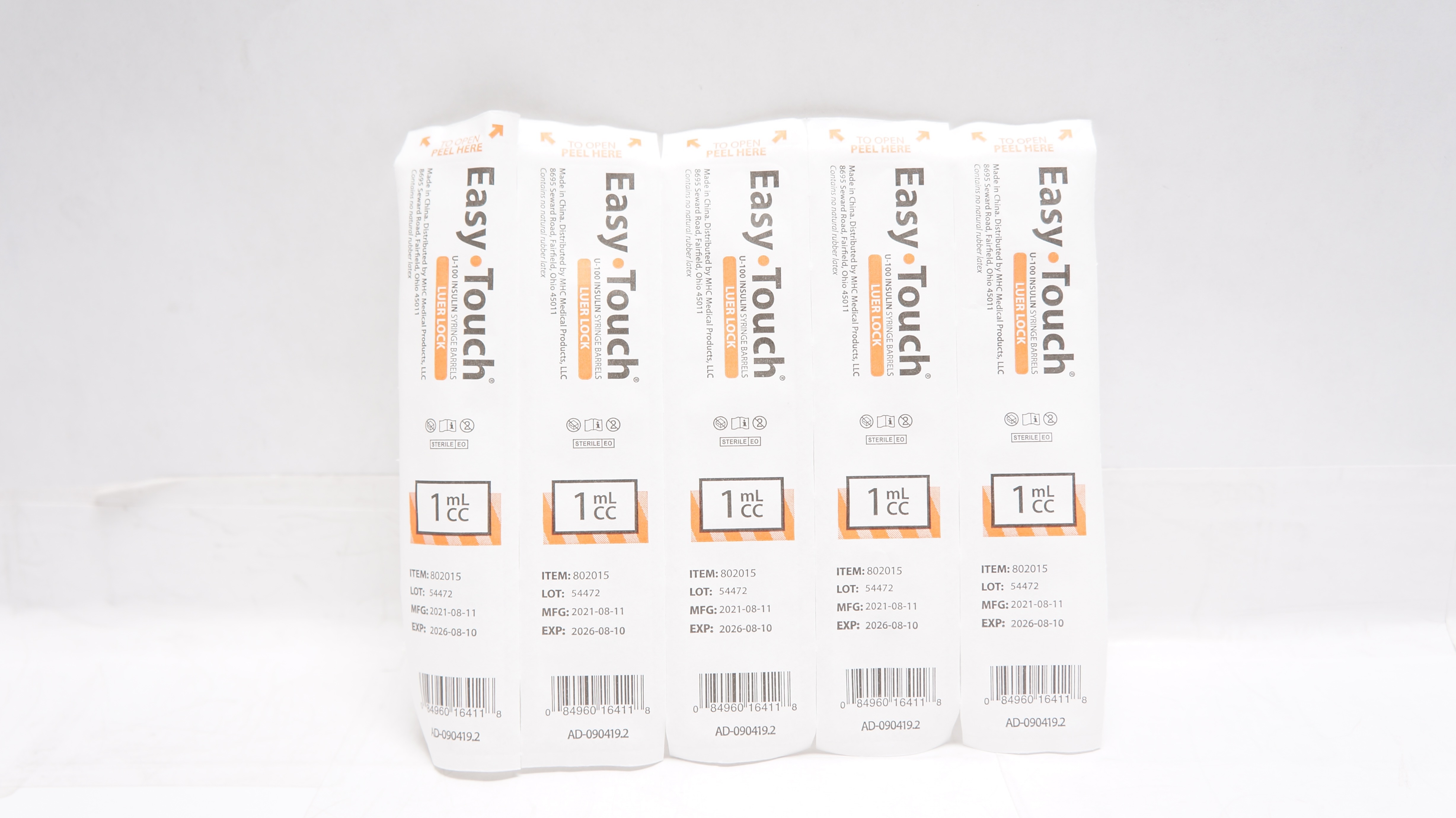 MHC Medical 802015 Easy-Touch Luer Lock Insulin Syringe Barrels 1mL - Pack of 5