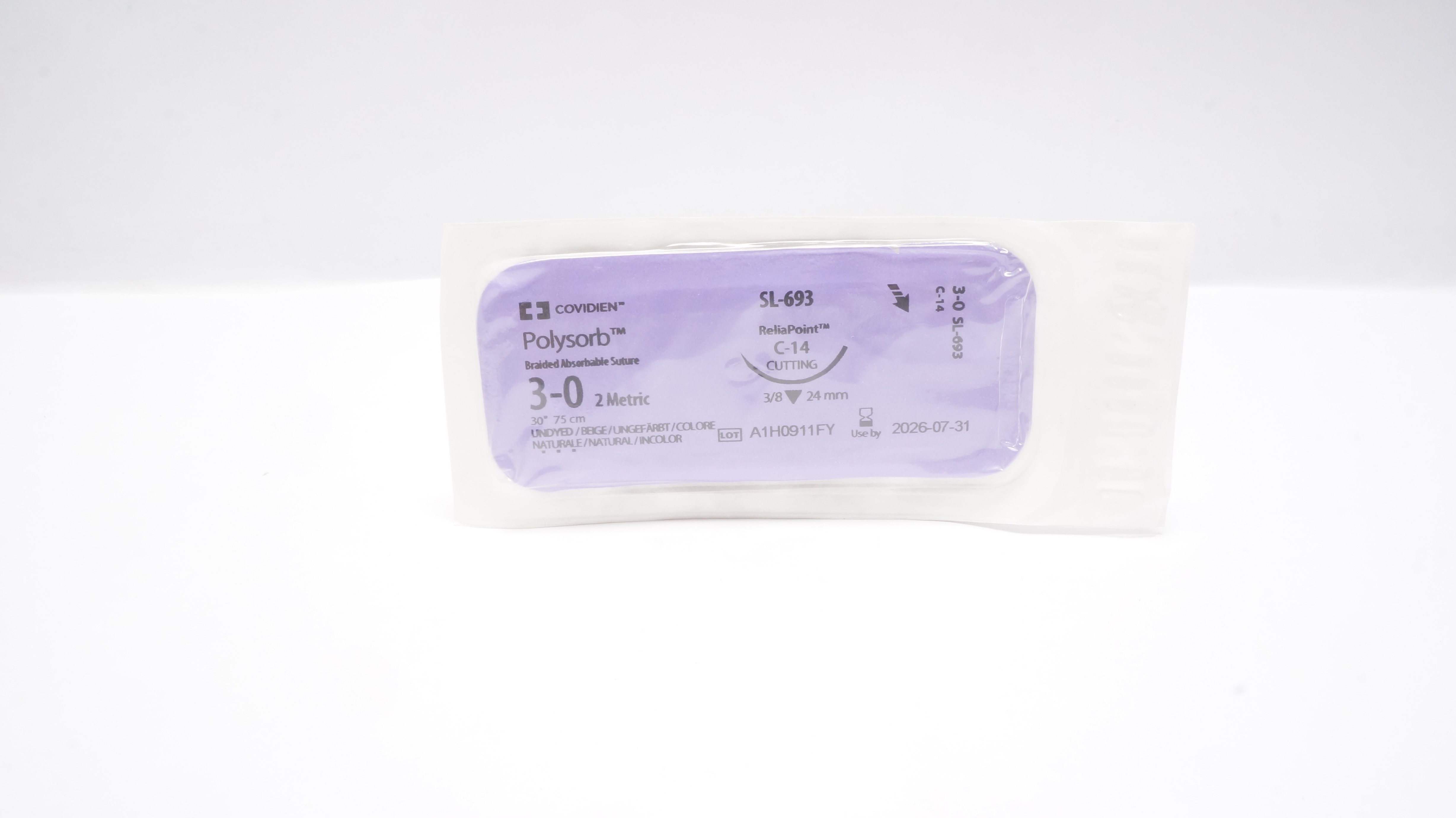 Covidien SL-693 3-0 Polysorb Braided C-14 Cutting 3/8c 24mm, 30inch