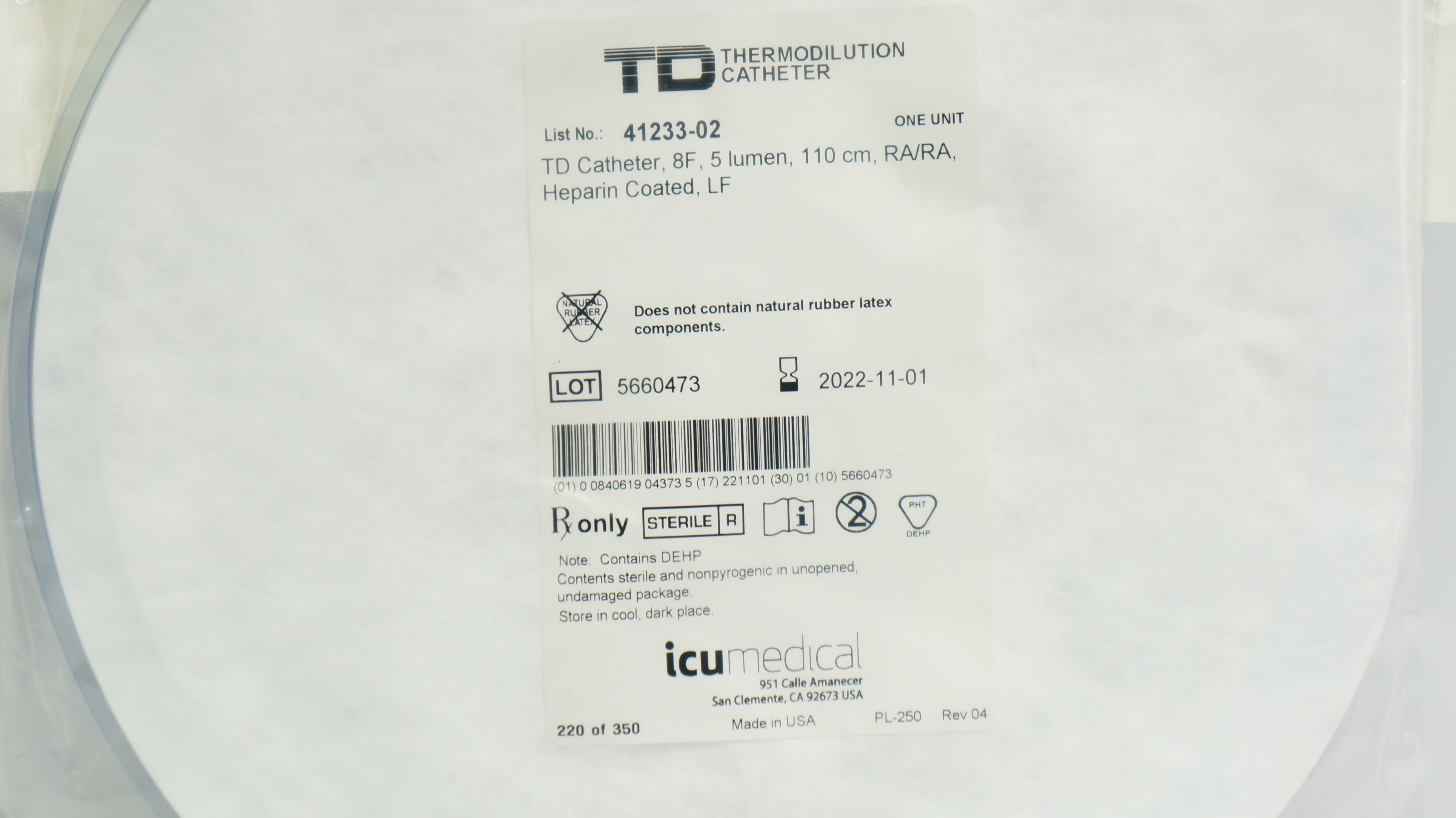 ICU Medical 41233-02 TD Thermodilution Cath. 5 Lumen, 8F x 110cm, RA/RA (x)