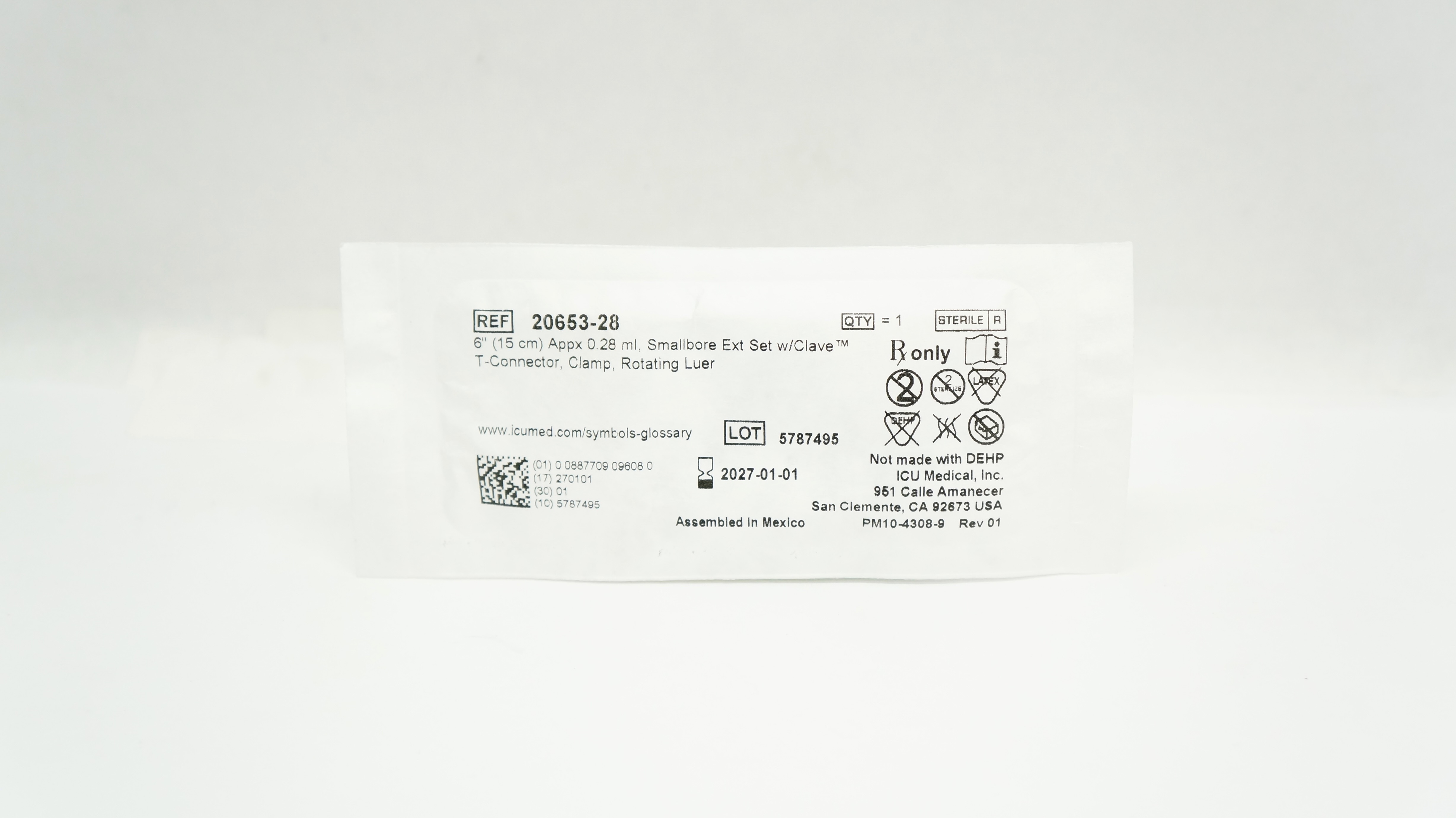 ICU Medical 20653-28 Smallbore Extension Set W/ Clave T-connector 6inch