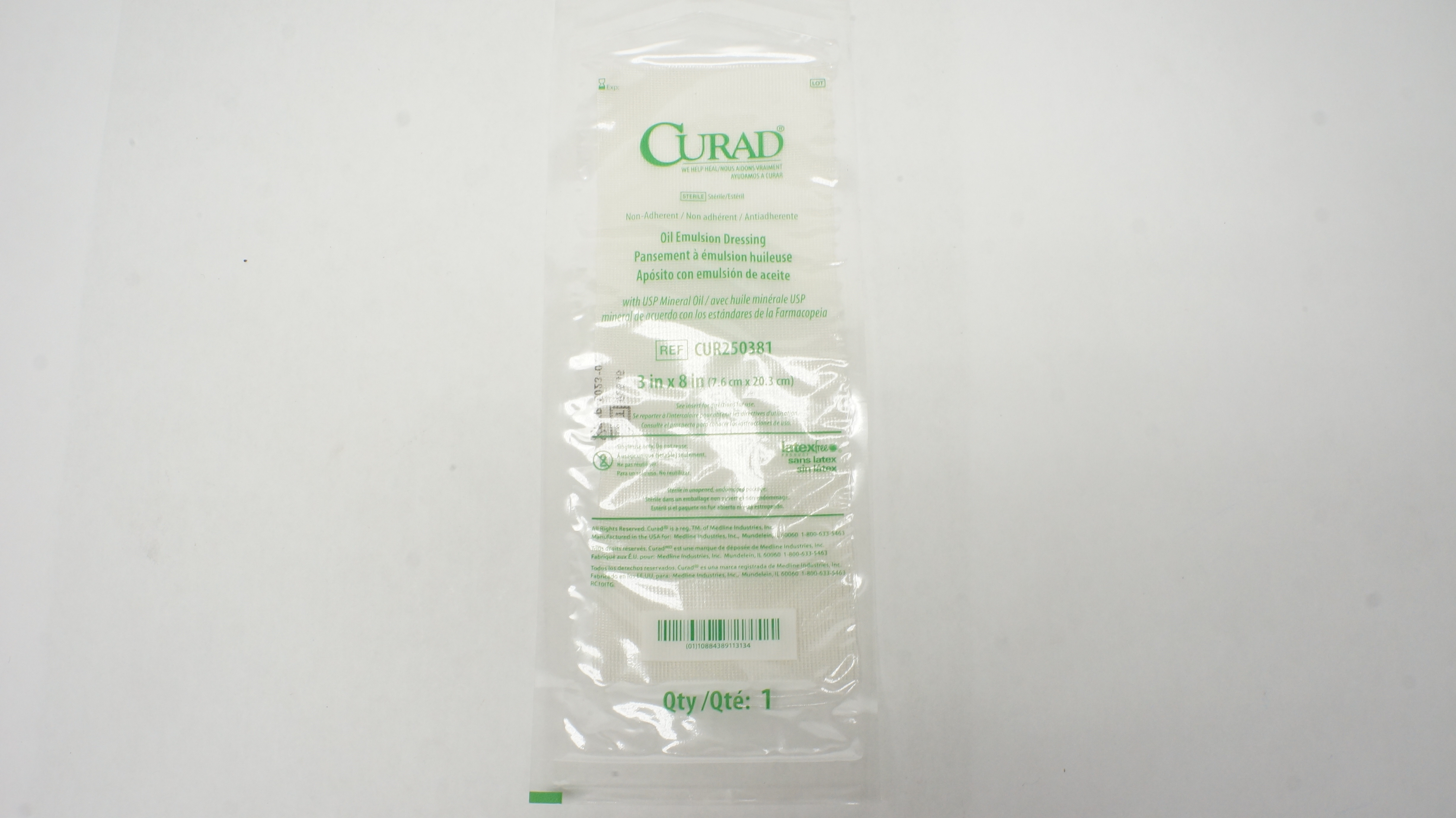 Medline CUR250381 Curad Oil Emulsion Dressing 3 inch x 8 inch