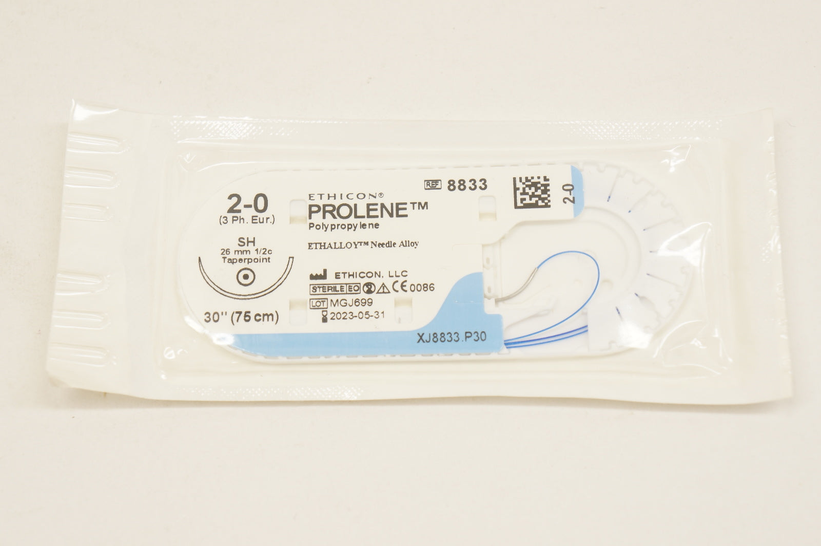 Ethicon 8833 2-0 PROLENE, SH, 26mm 1/2c Taper, 30inch