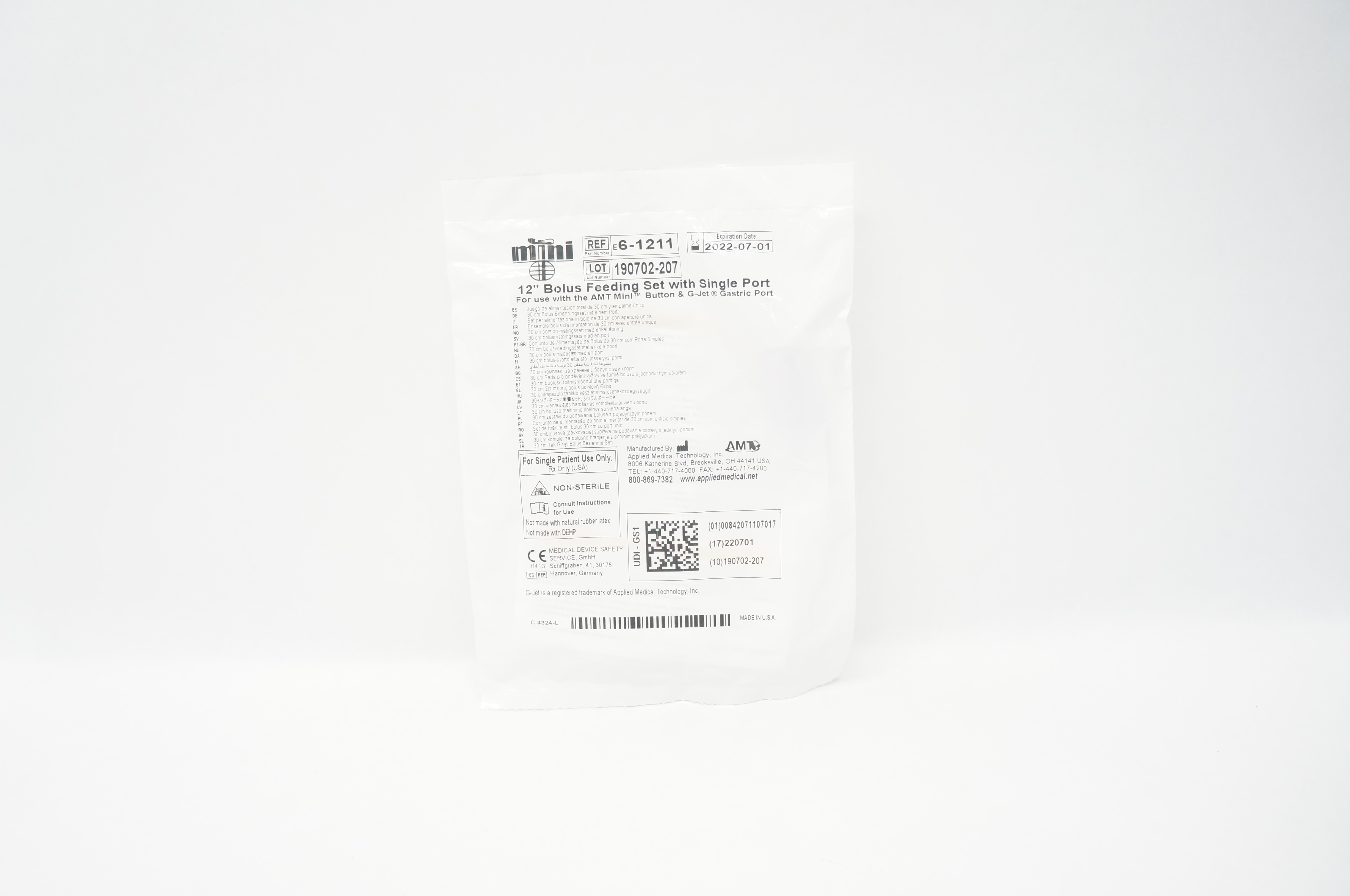 AMT 6-1211 12inch Bolus Feeding Set w/ Single Port (x)