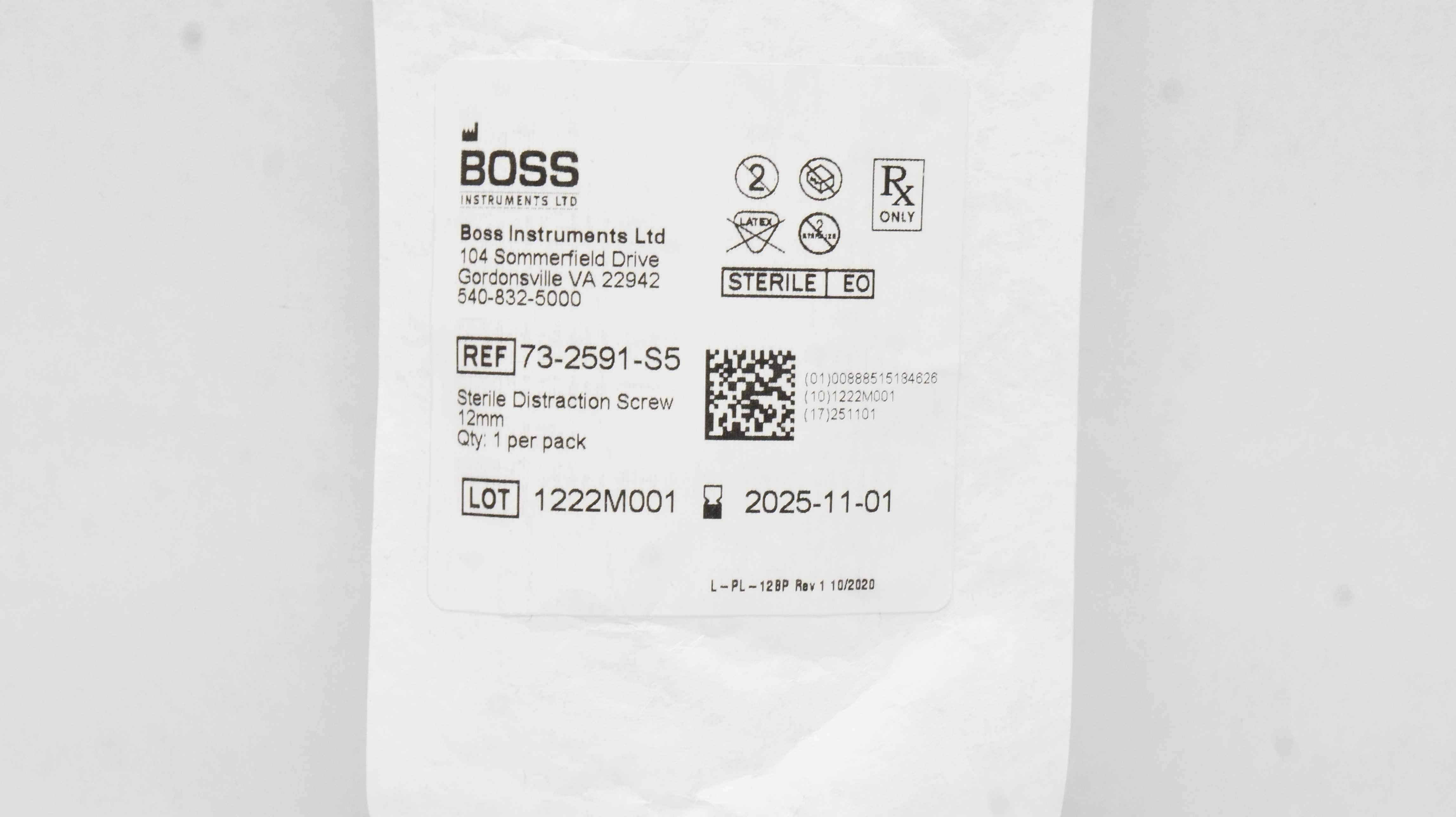 Boss Instruments 73-2591-S5 Sterile Distraction Screw 12mm