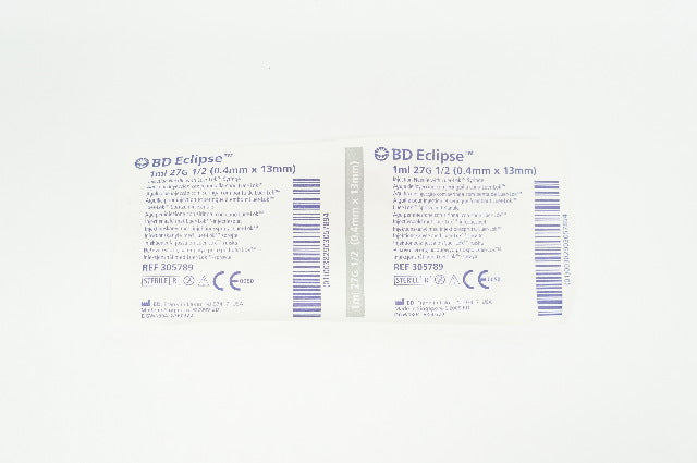 BD 305789 Eclipse Injection Ndle. with Luer-Lok Syringe 1ml 27G x 1/2inch (x)