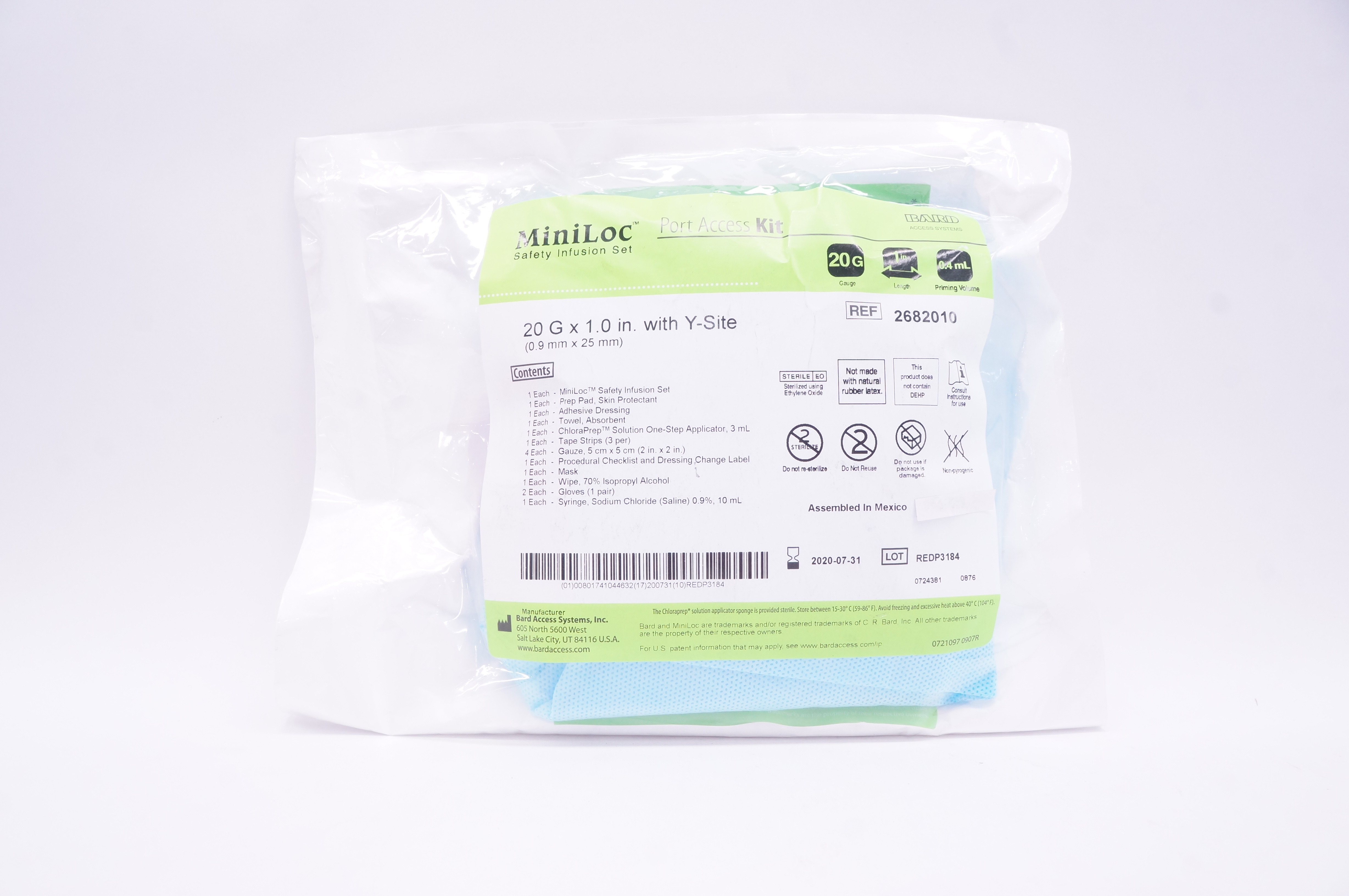 Bard 2682010 MiniLoc Safety Infusion Set Port Access Kit W/ Y-Site 20Gx1.0in (x)