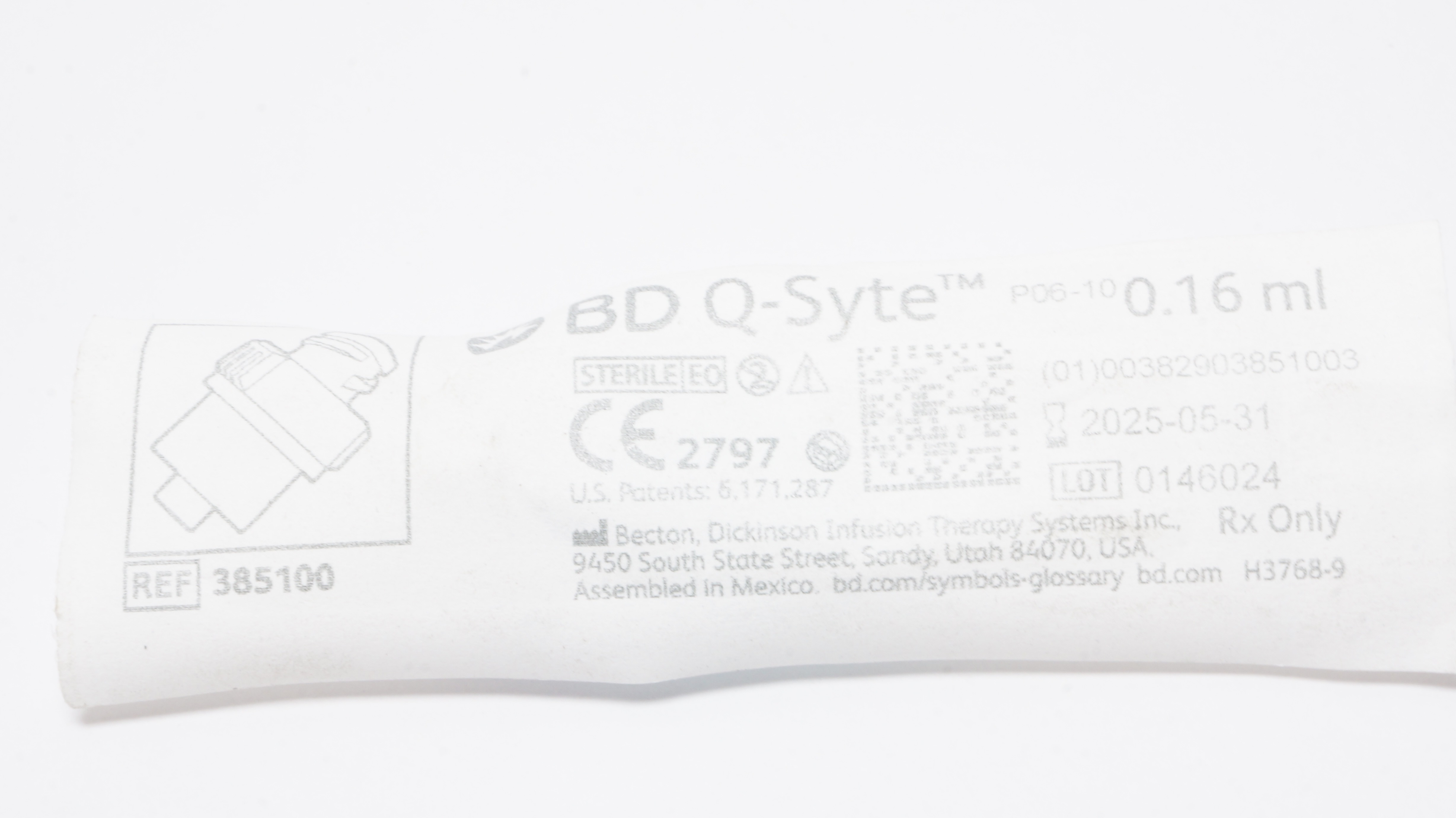 BD 385100 Q-Syte, Luer Access Split Septum, 0.16ml