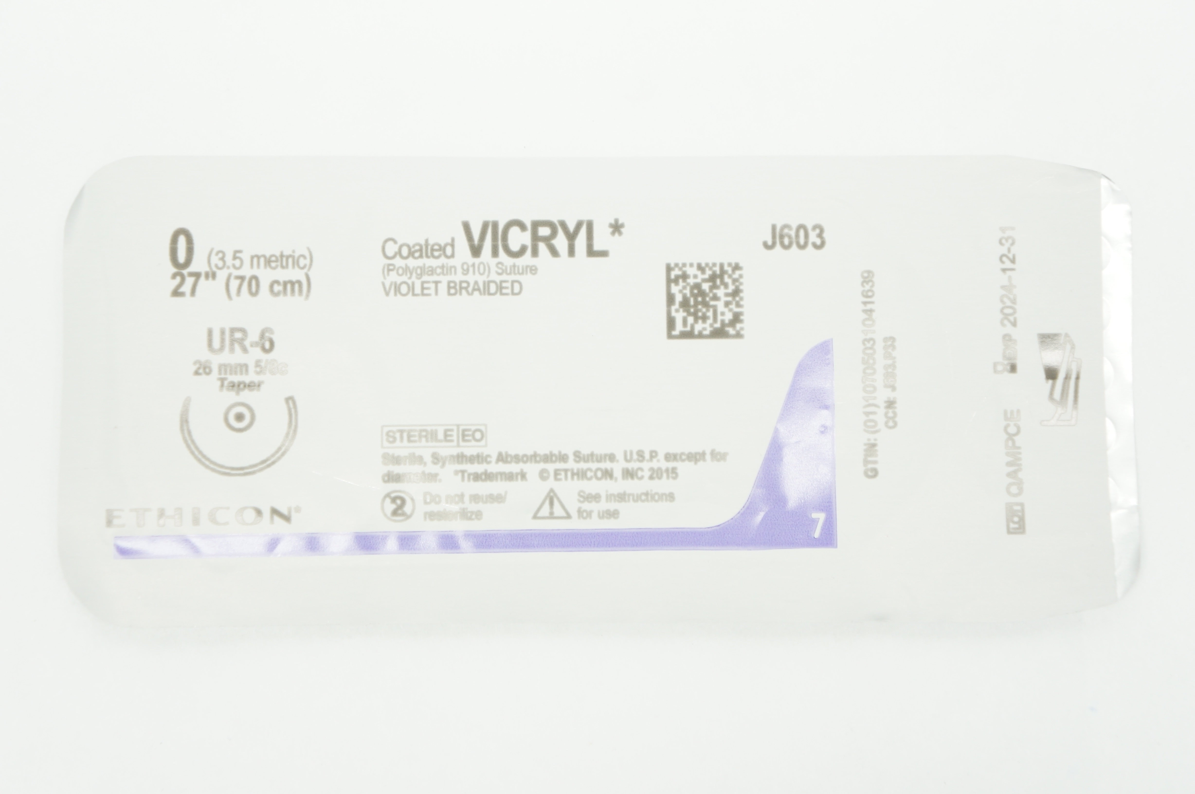 Ethicon J603 0 VICRYL UR-6 26 mm 5/8c Taper 27 inch