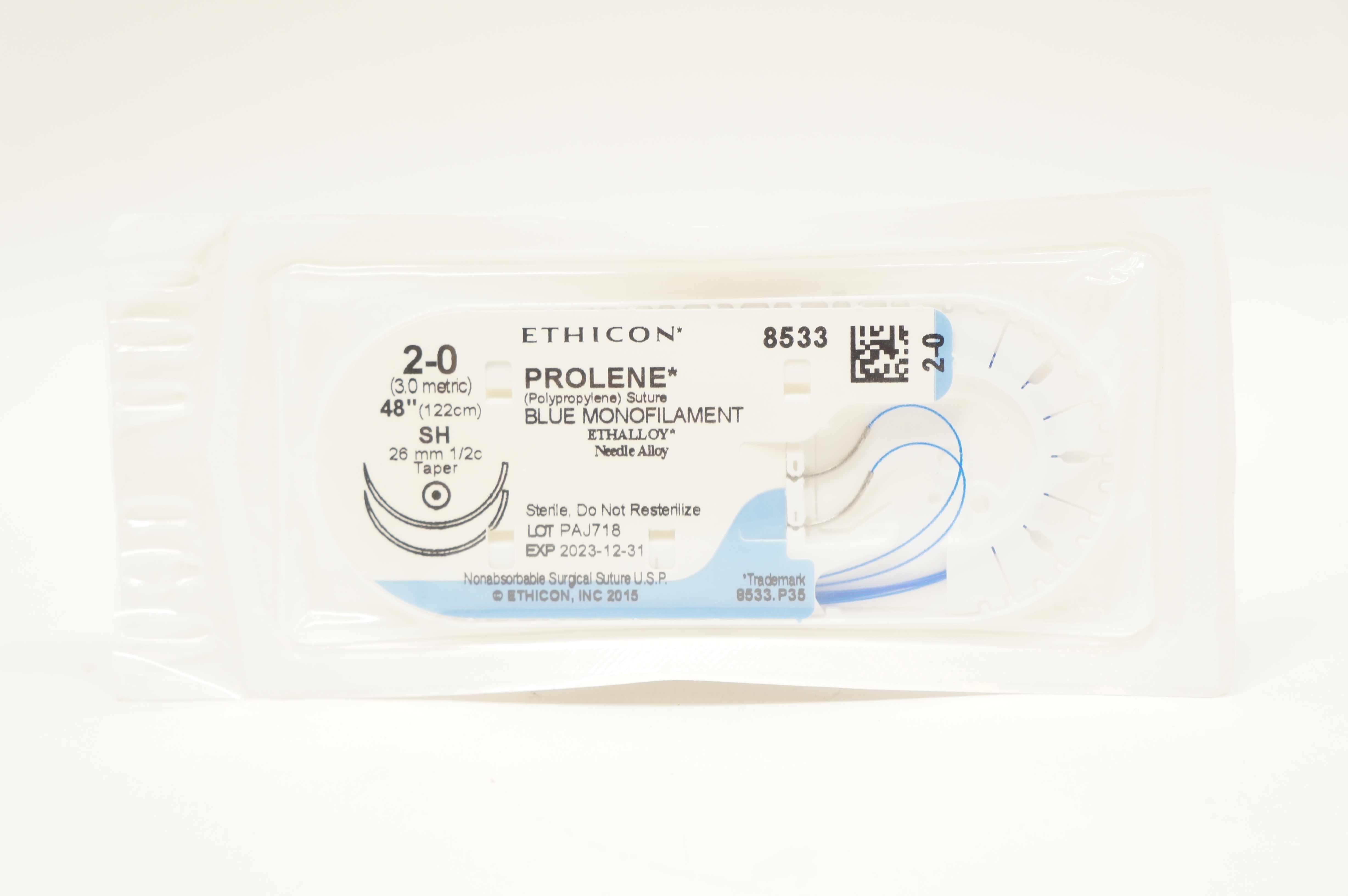 Ethicon 8533 2-0 PROLENE, SH, 26mm 1/2c Taper, 48inch